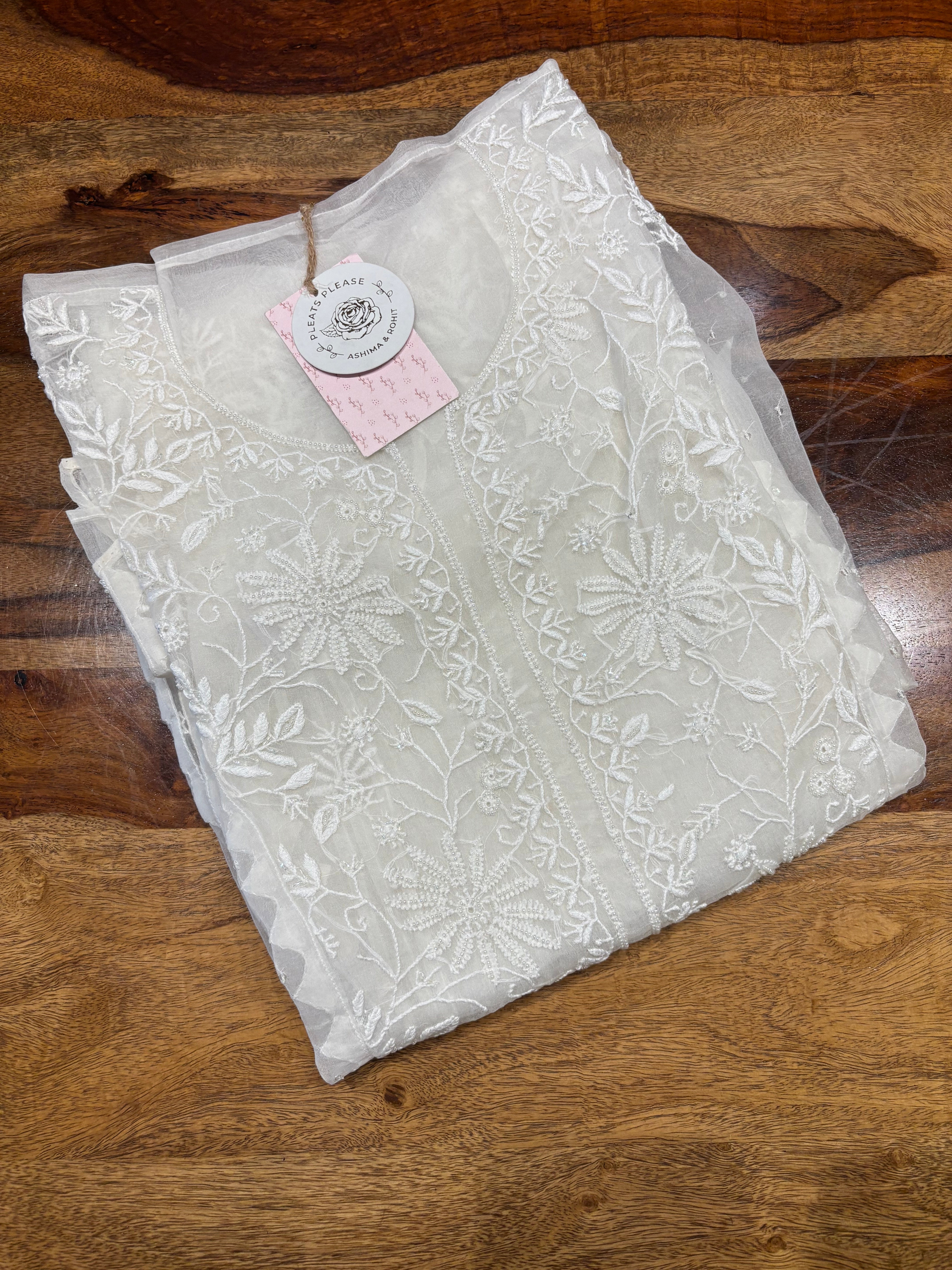 Dyeable Organza Chikankari Kurta