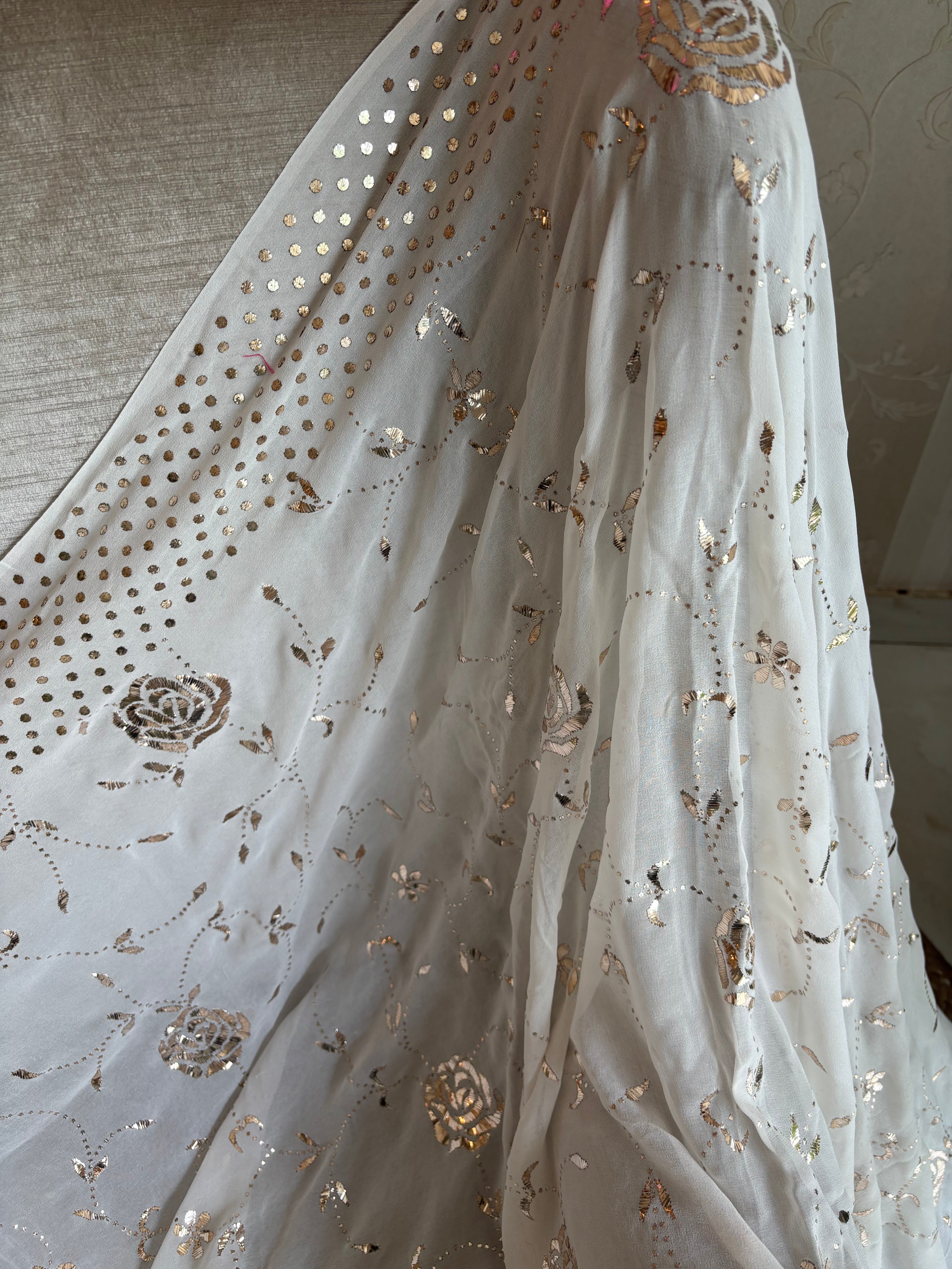 Dyeable Pure and Premium Georgette Mukaish Saree and Blouse