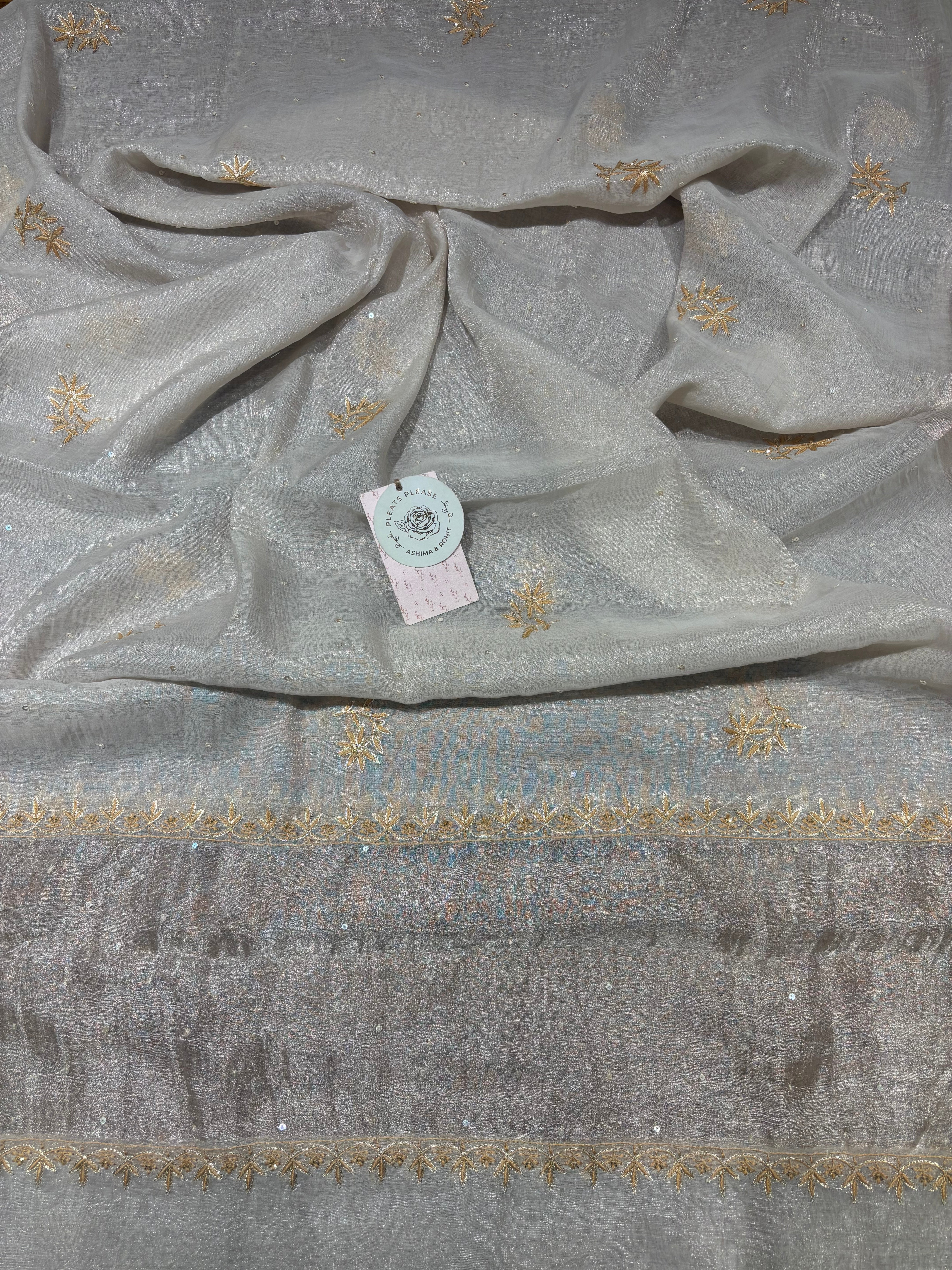 Dyeable Pure & Premium Silver Tissue Chikankari Kurta & Dupatta Set