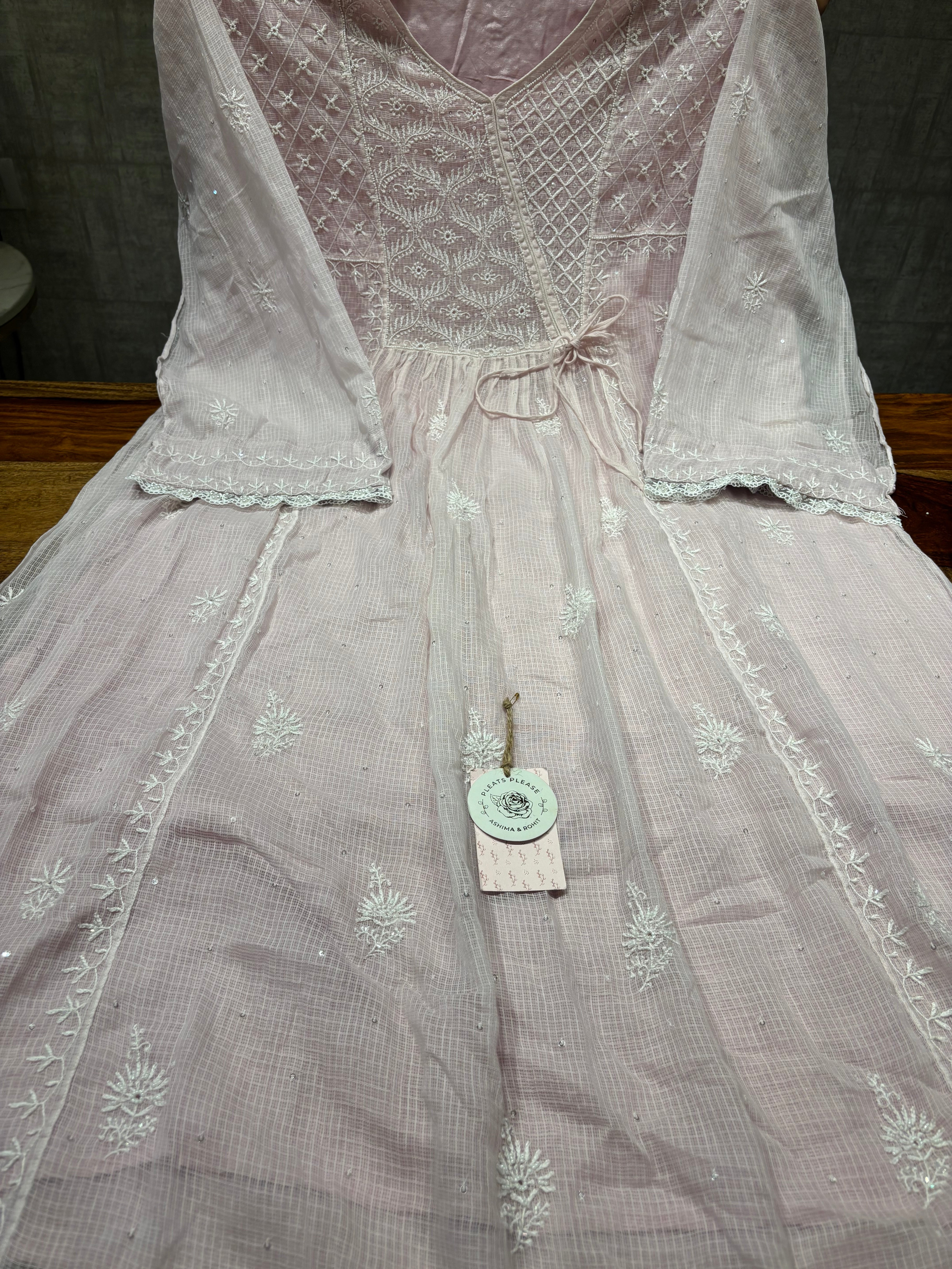 Onion Pink Kota Doria Chikankari Tunic