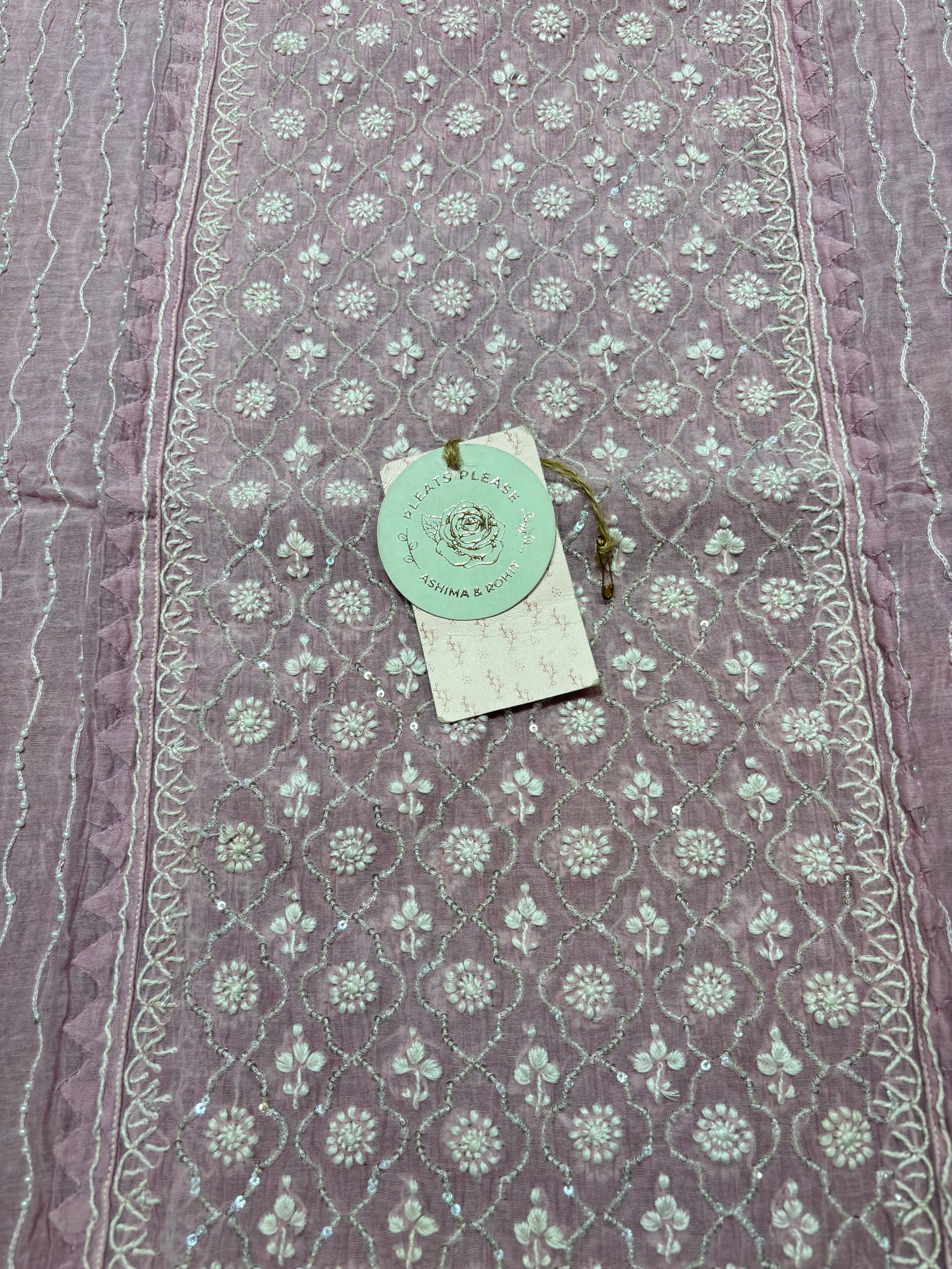 Lavender Chanderi Mul Chikankari Kurta & Dupatta Set