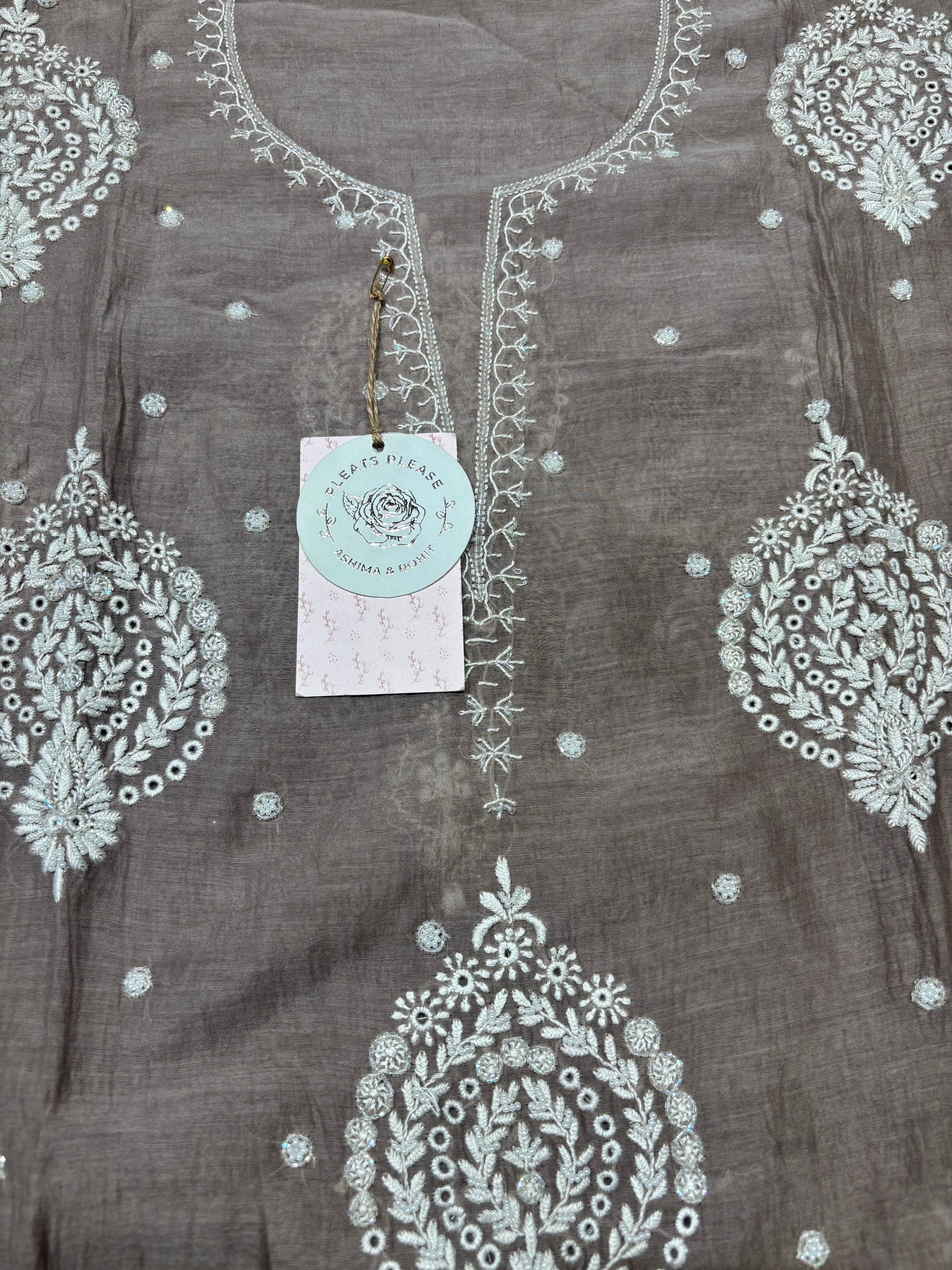 Brown Chanderi Mul Chikankari Kurta and Dupatta