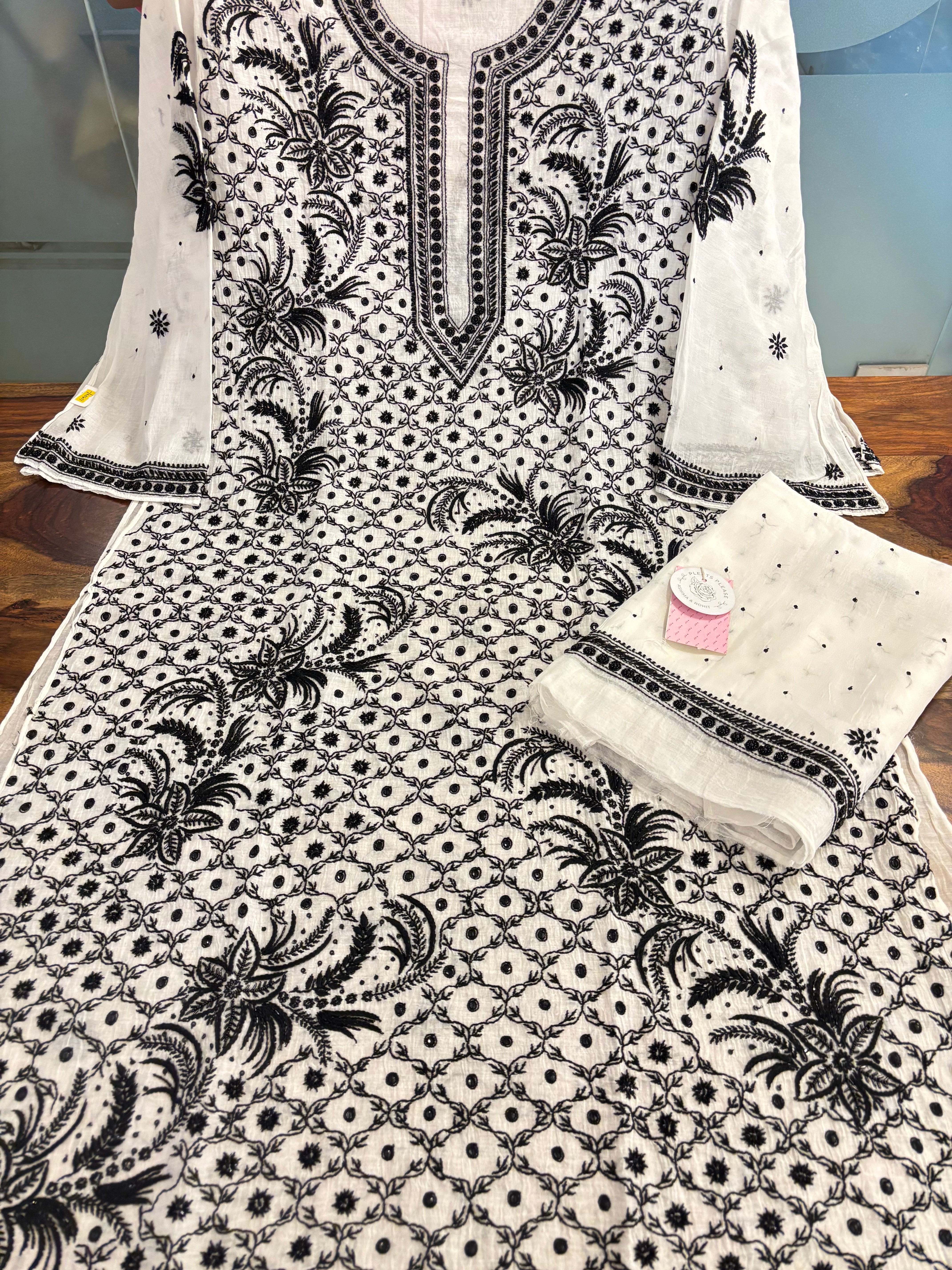 Dyeable Chanderi Chikankari Kurta & Dupatta