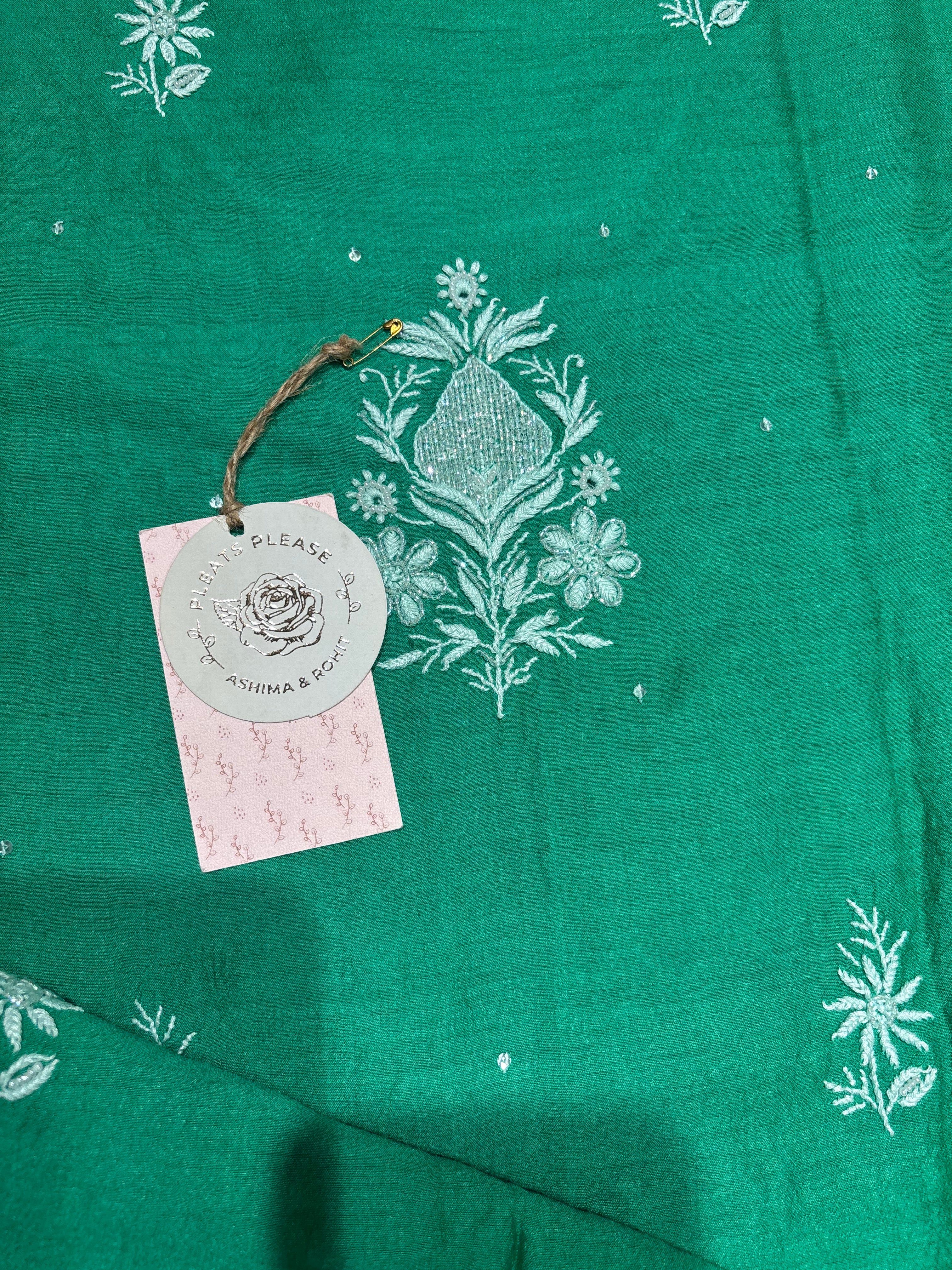 Green Monga silk Chikankari Kurta and Dupatta set