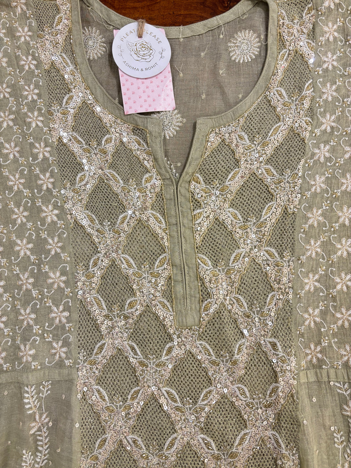 Pistachio Green Pure & Premium Tissue Jaal Chikankari Anarkali & Dupatta