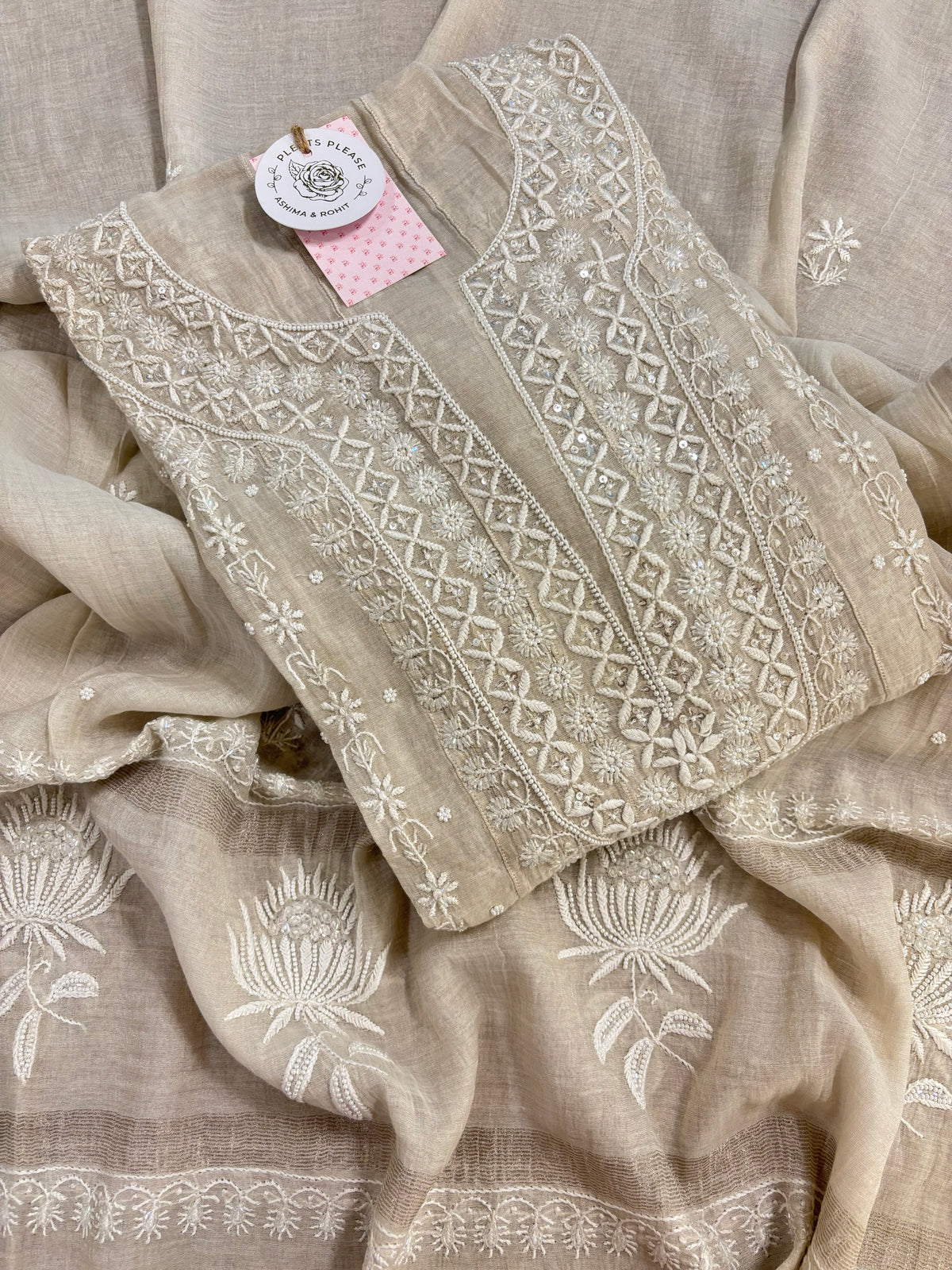 Dyeable Silver Tissue Chikankari Anarkali & Dupatta