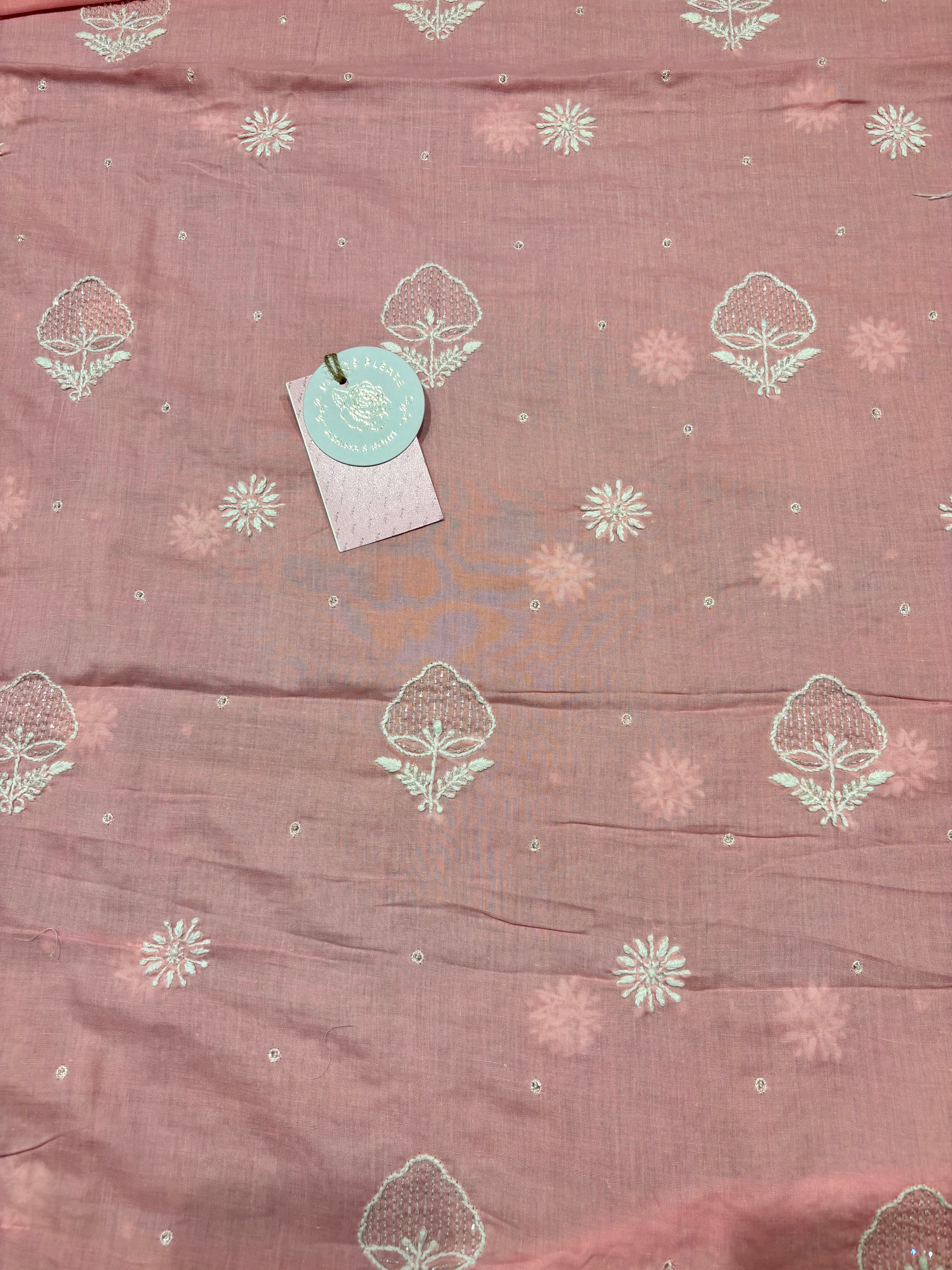 Pink Mulmul Chikankari Kurta Fabric