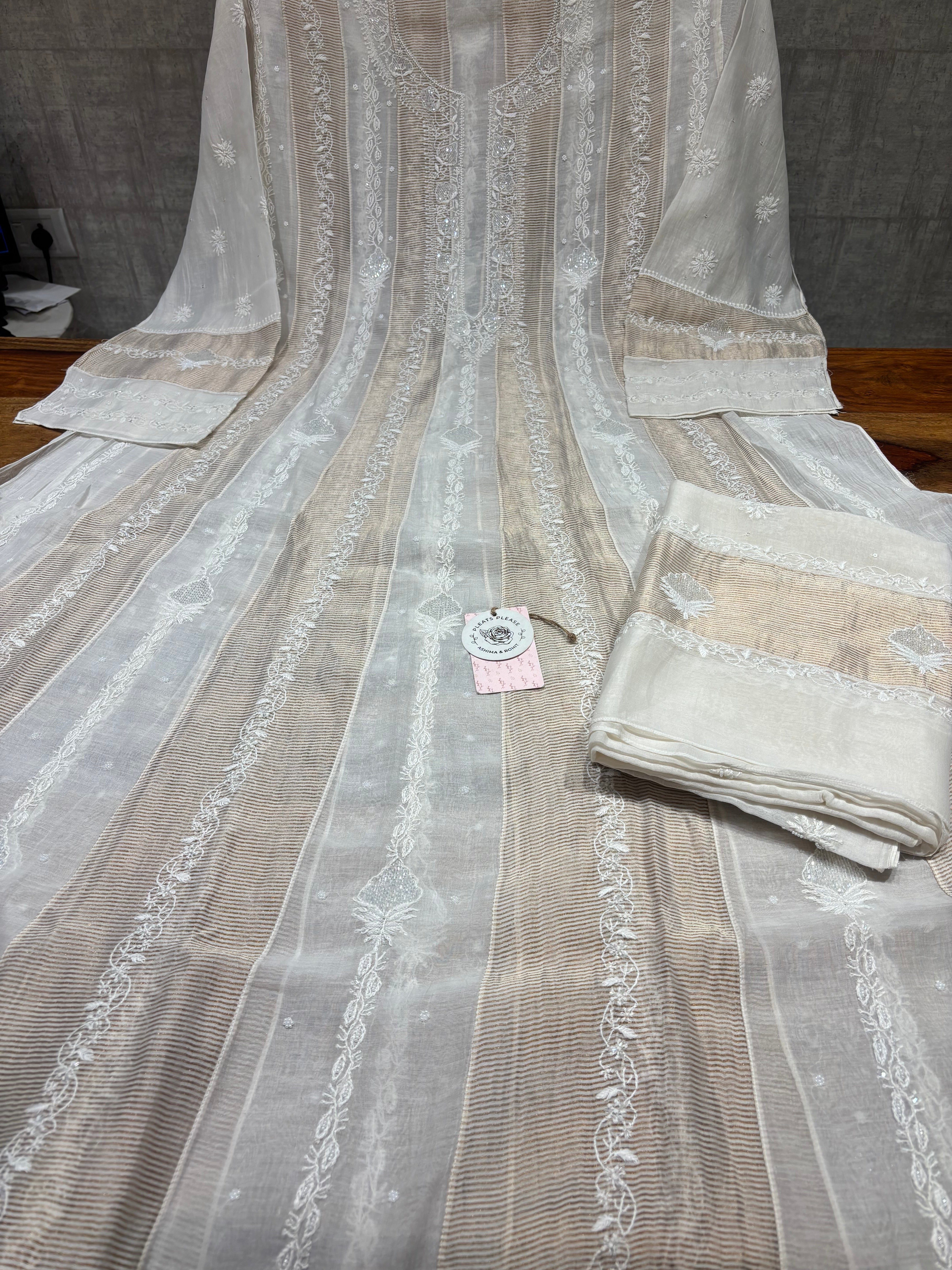 Dyeable Chanderi Silk Chikankari Anarkali & Dupatta Set