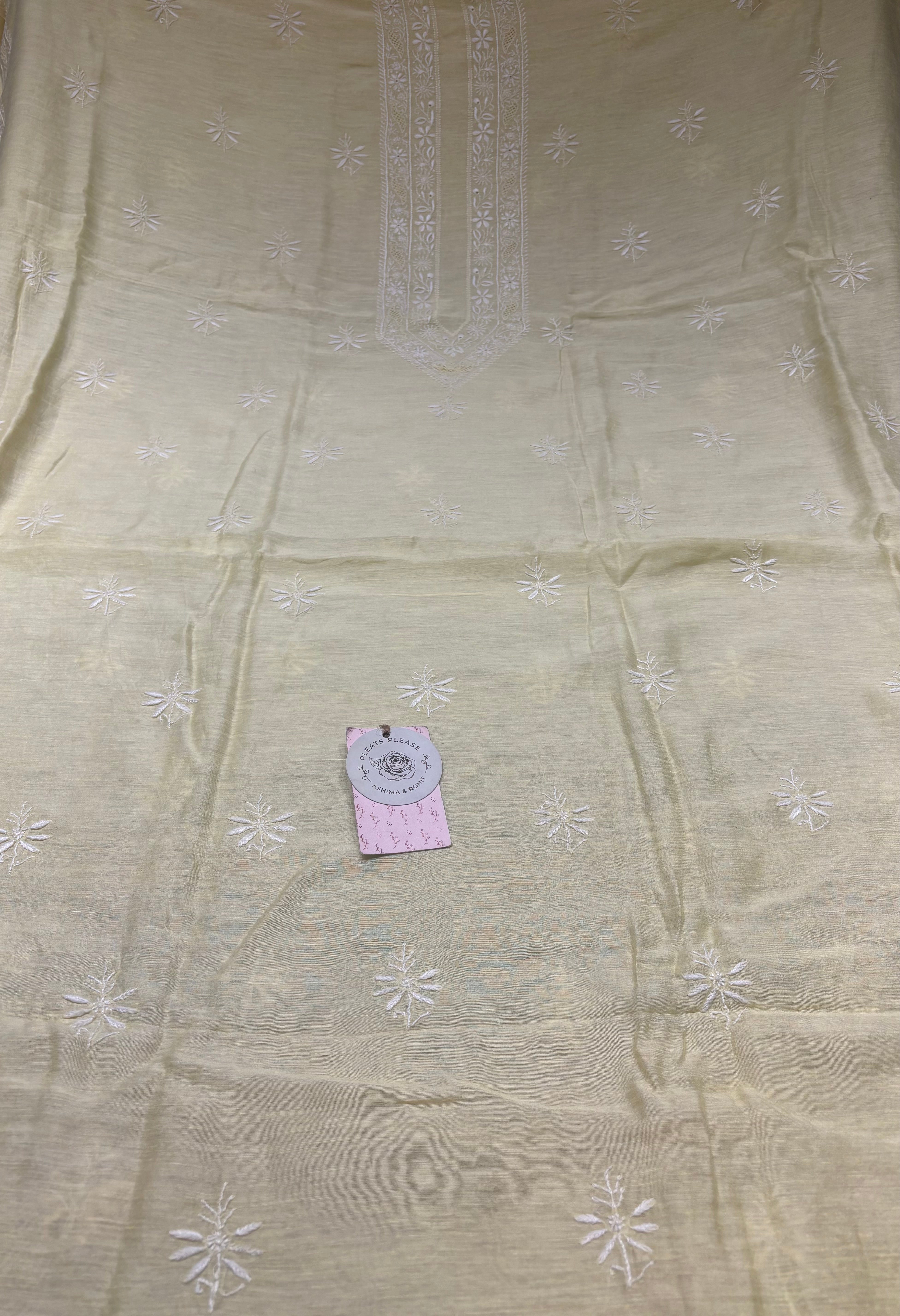 Lemon Yellow Linen Chikankari Men’s Kurta Fabric