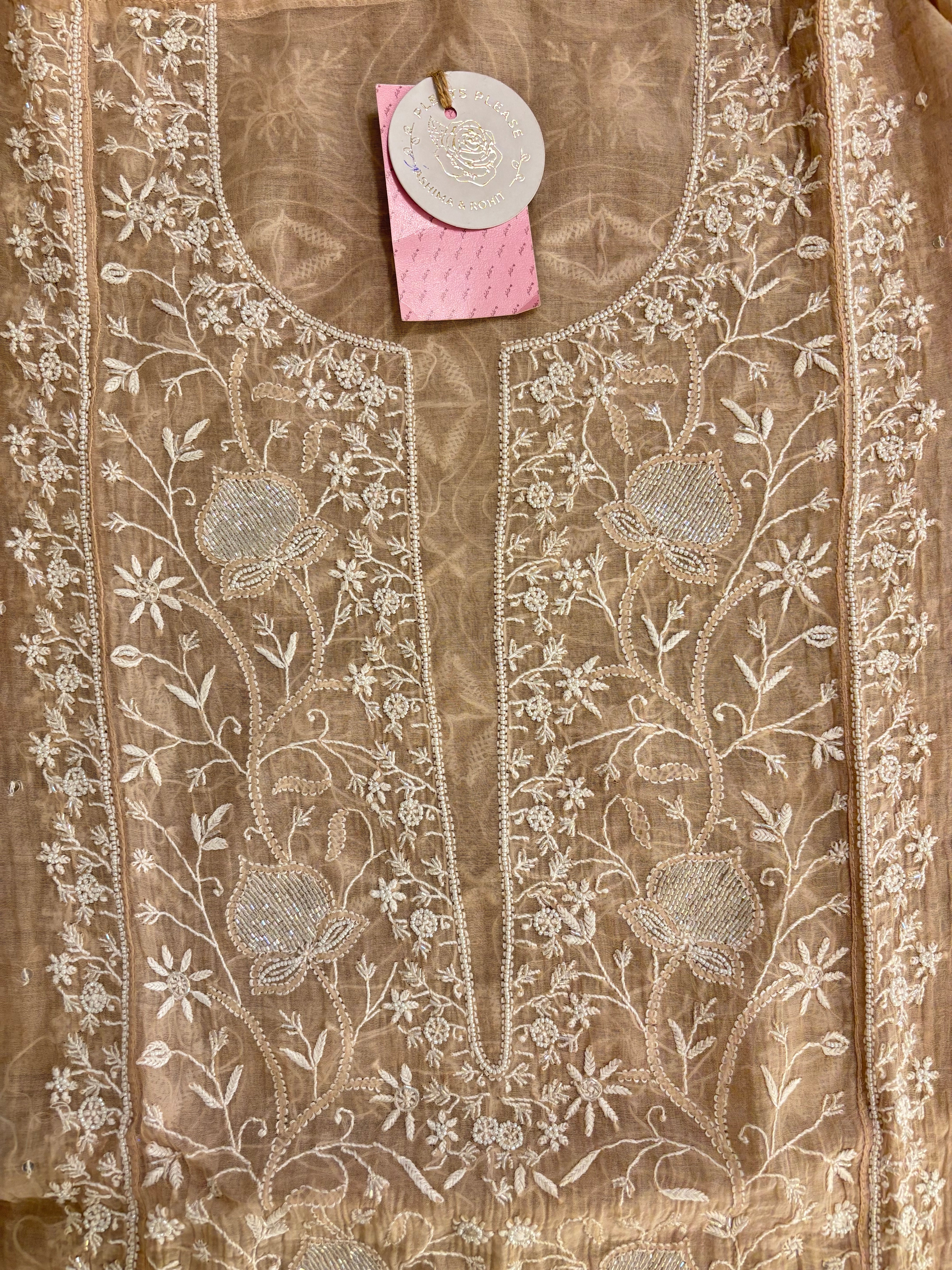 Pastel Peach Chanderi Mul Chikankari Kurta & Dupatta