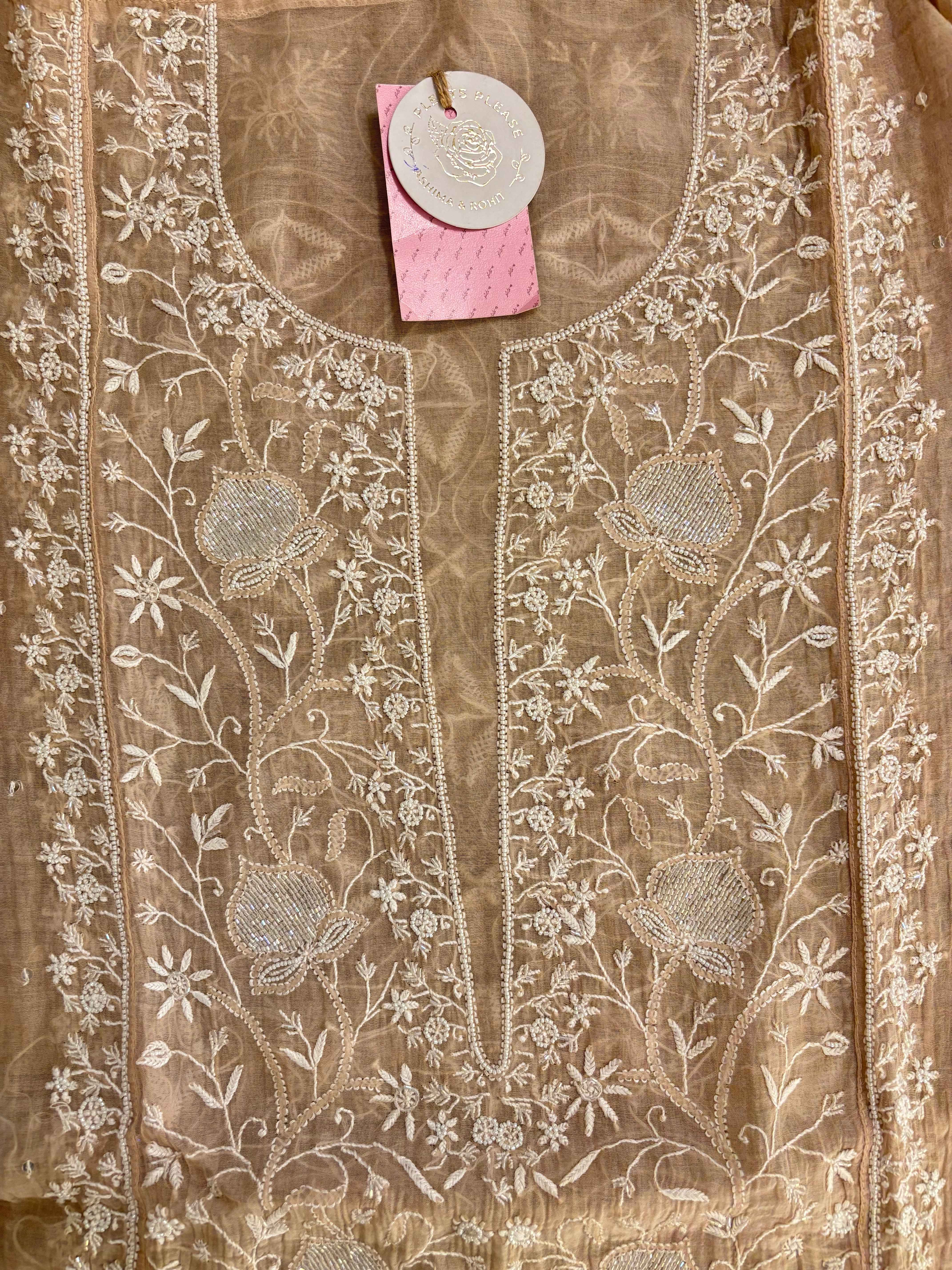 Pastel Peach Chanderi Mul Chikankari Kurta & Dupatta