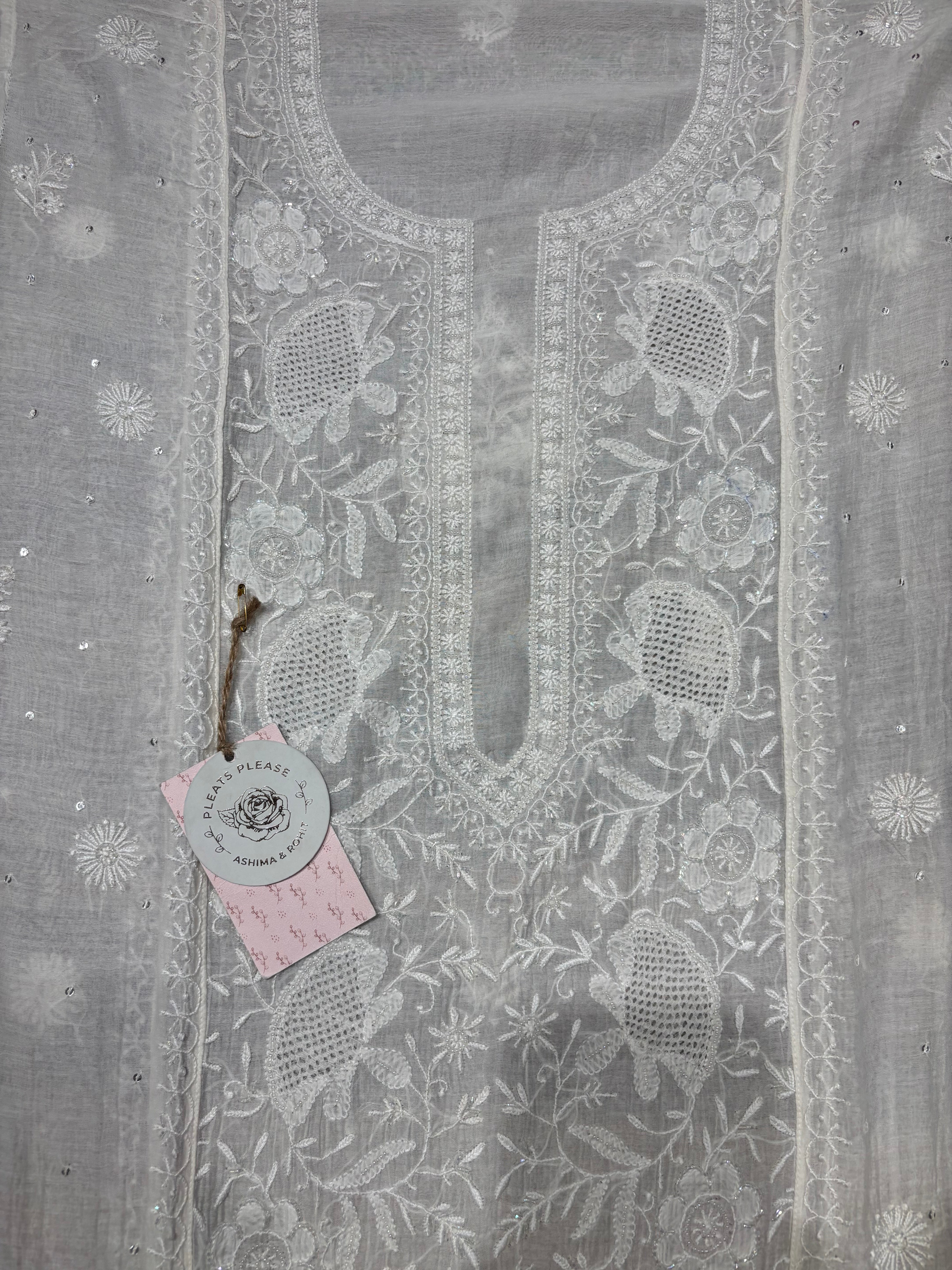 Dyeable Chanderi Mul Chikankari Kurta and Dupatta set