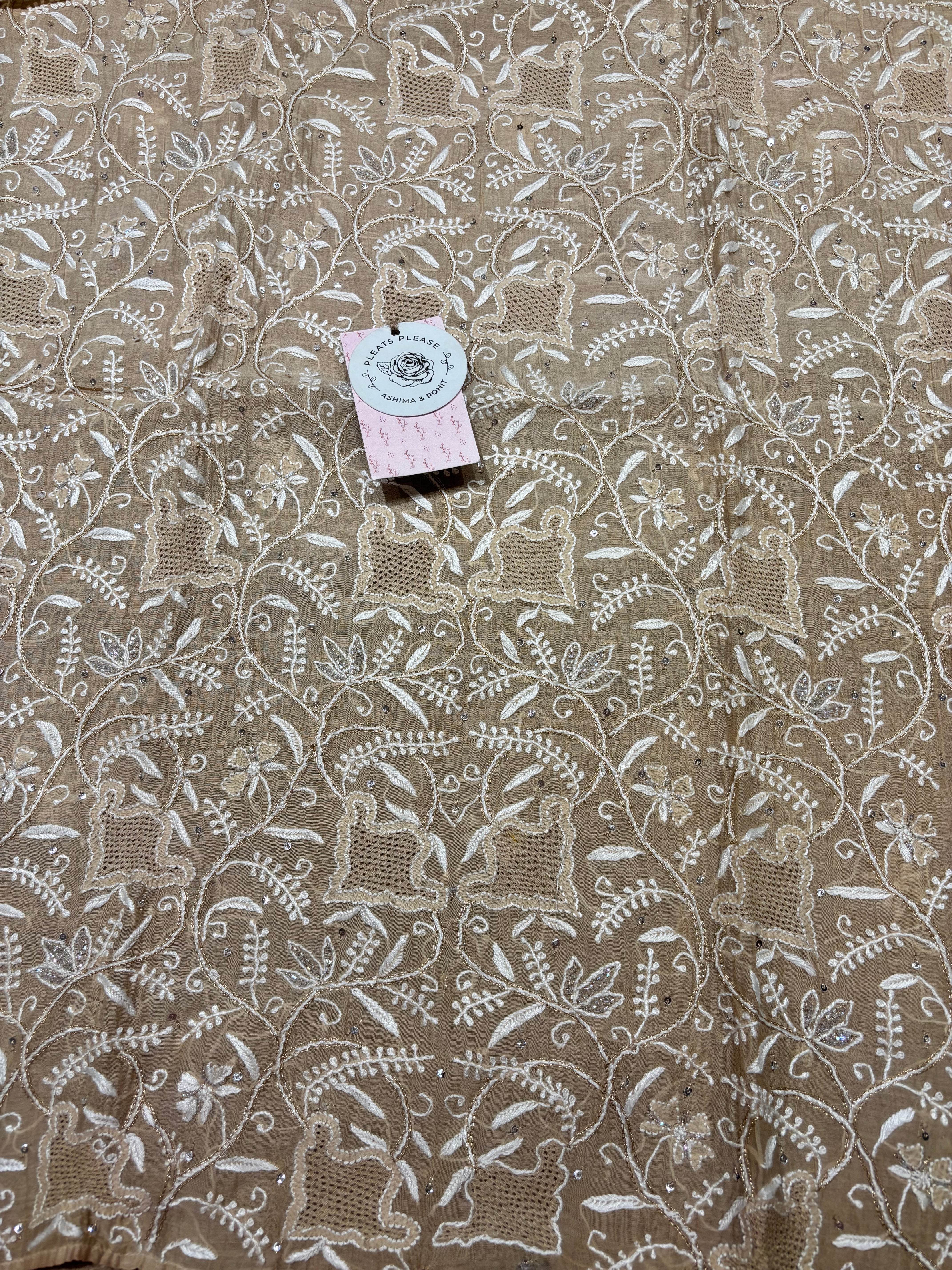 Coffee Creme Chanderi Mul Chikankari Kurta & Dupatta Set