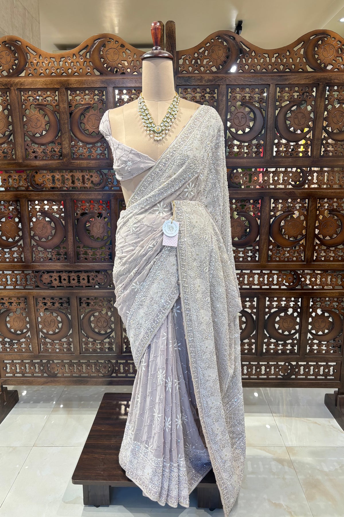 Muted Lavender Pure & Premium Georgette Chikankari Saree