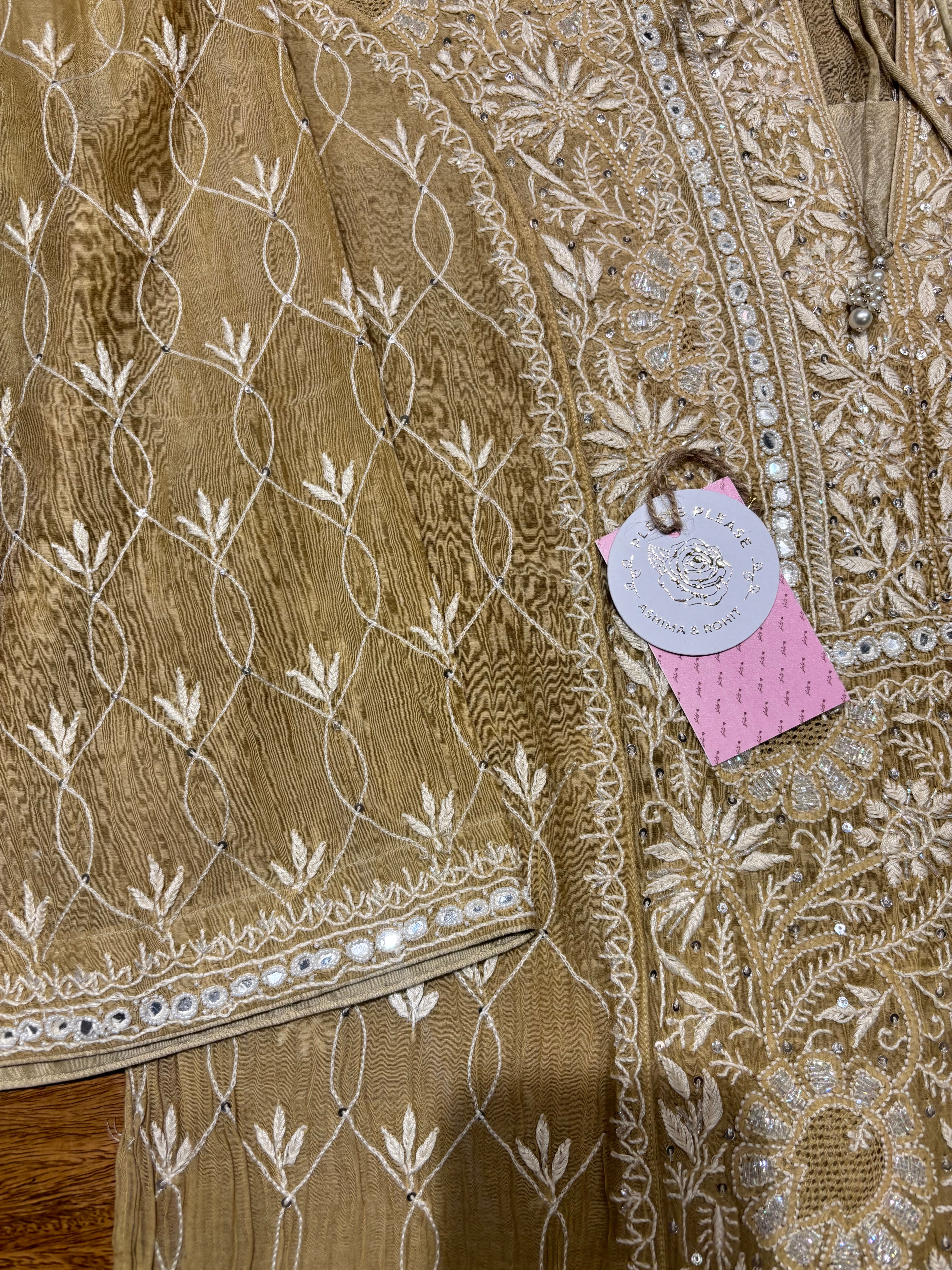 Mustard Gold Chanderi Mul Chikankari kurta and Dupatta Set