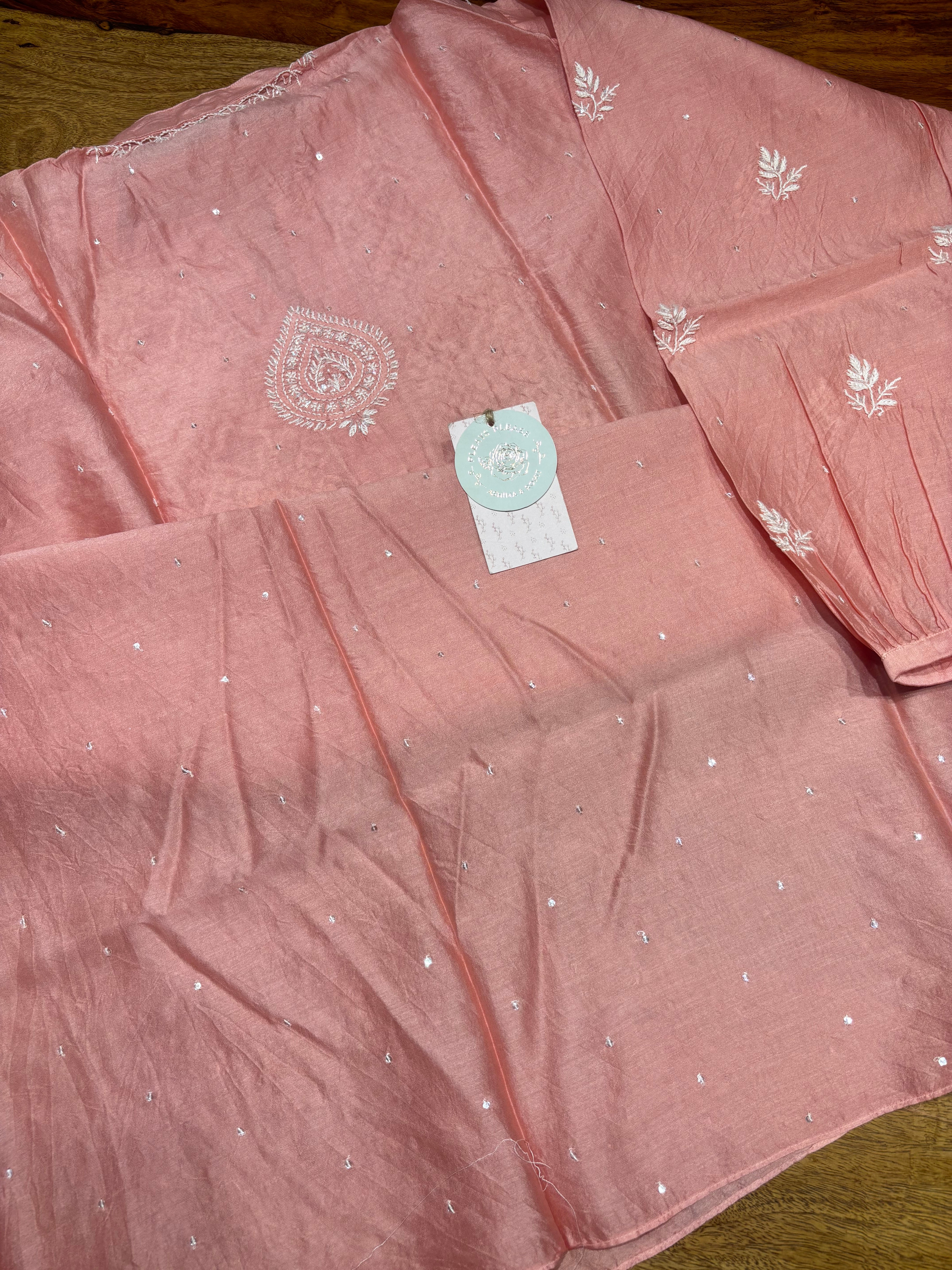 Pink Chanderi Silk Chikankari Co-ord Set