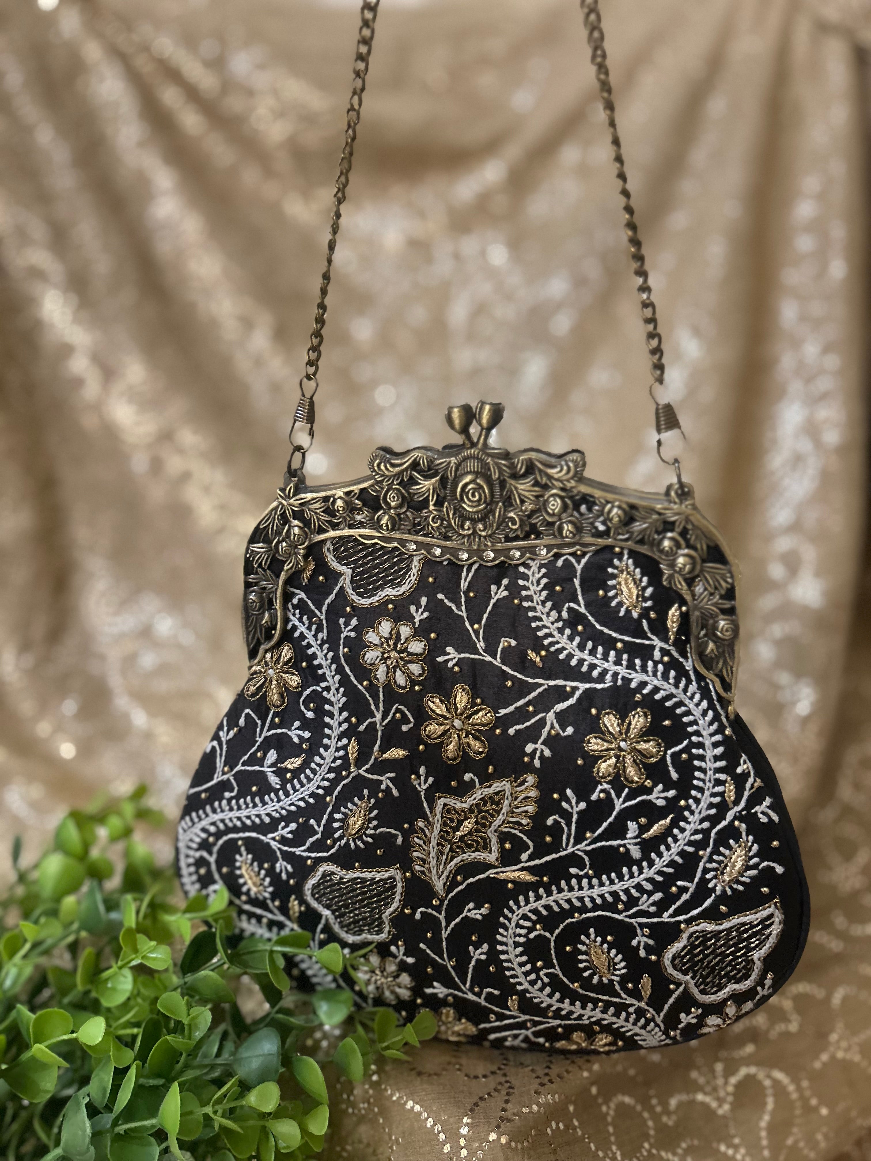 Black Chikankari Clutch Bag