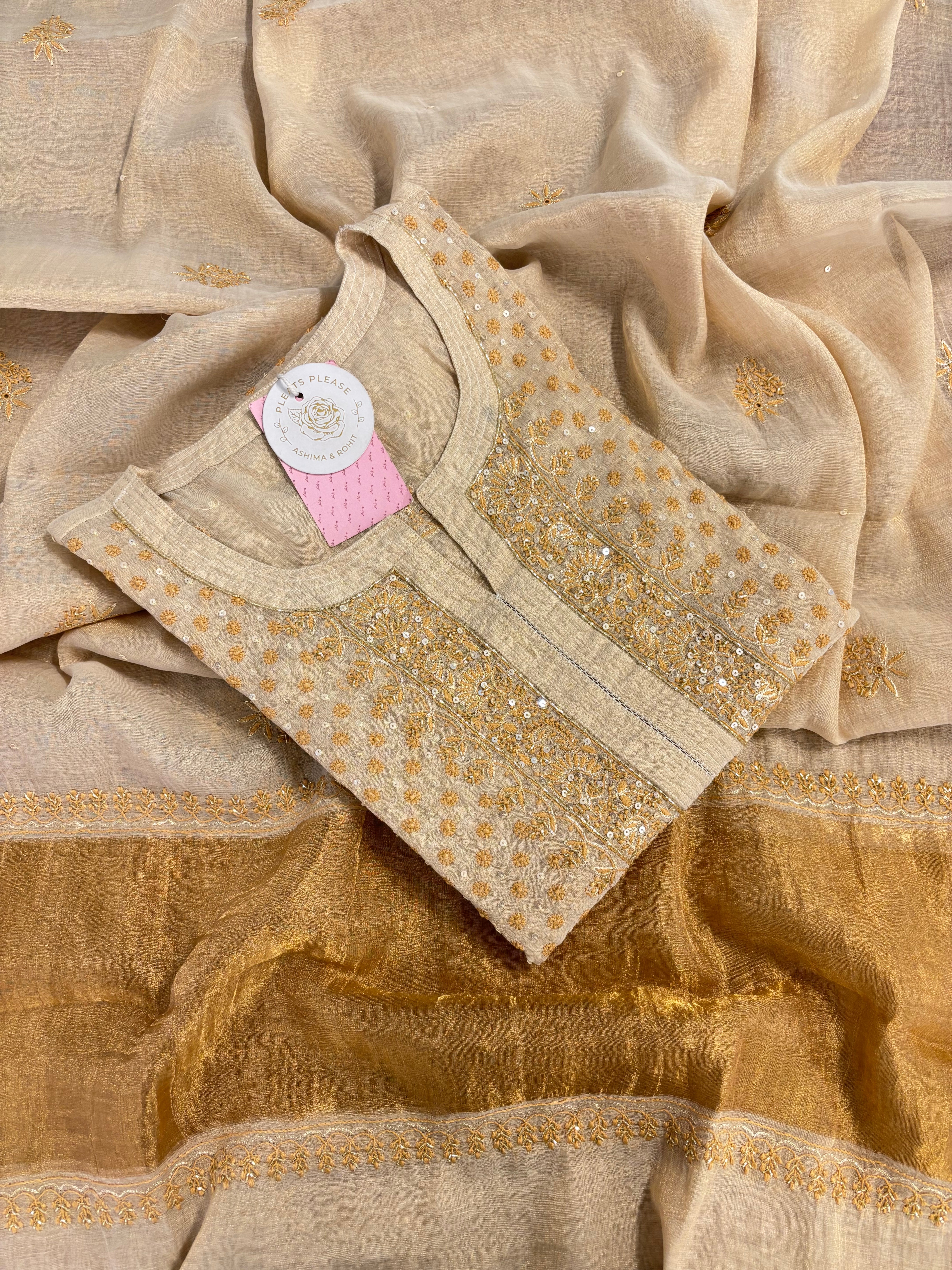 Dyeable Pure Tissue Chikankari Kurta & Dupatta