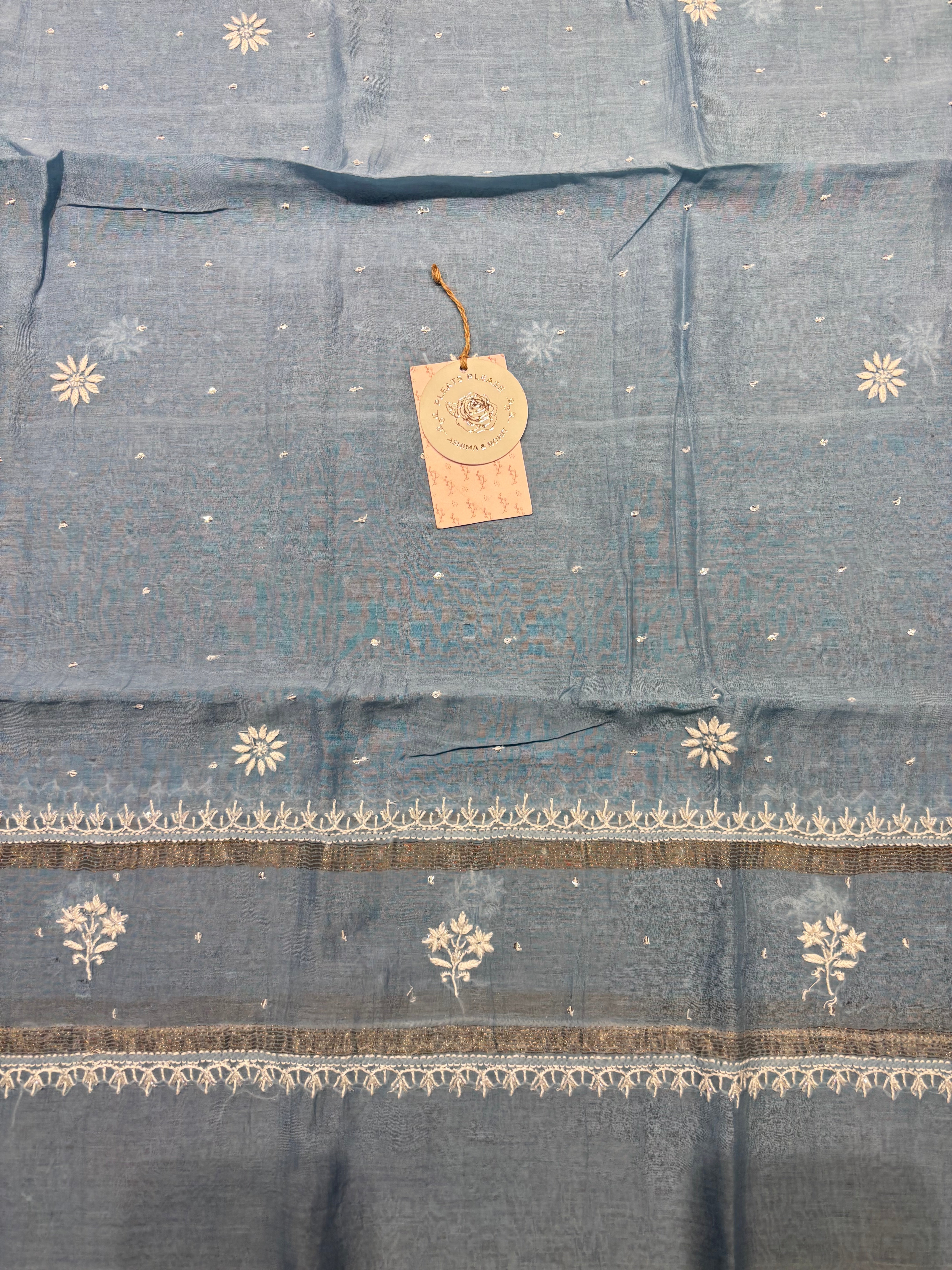 Powder Blue Chanderi Mul Chikankari Anarkali & Dupatta Set