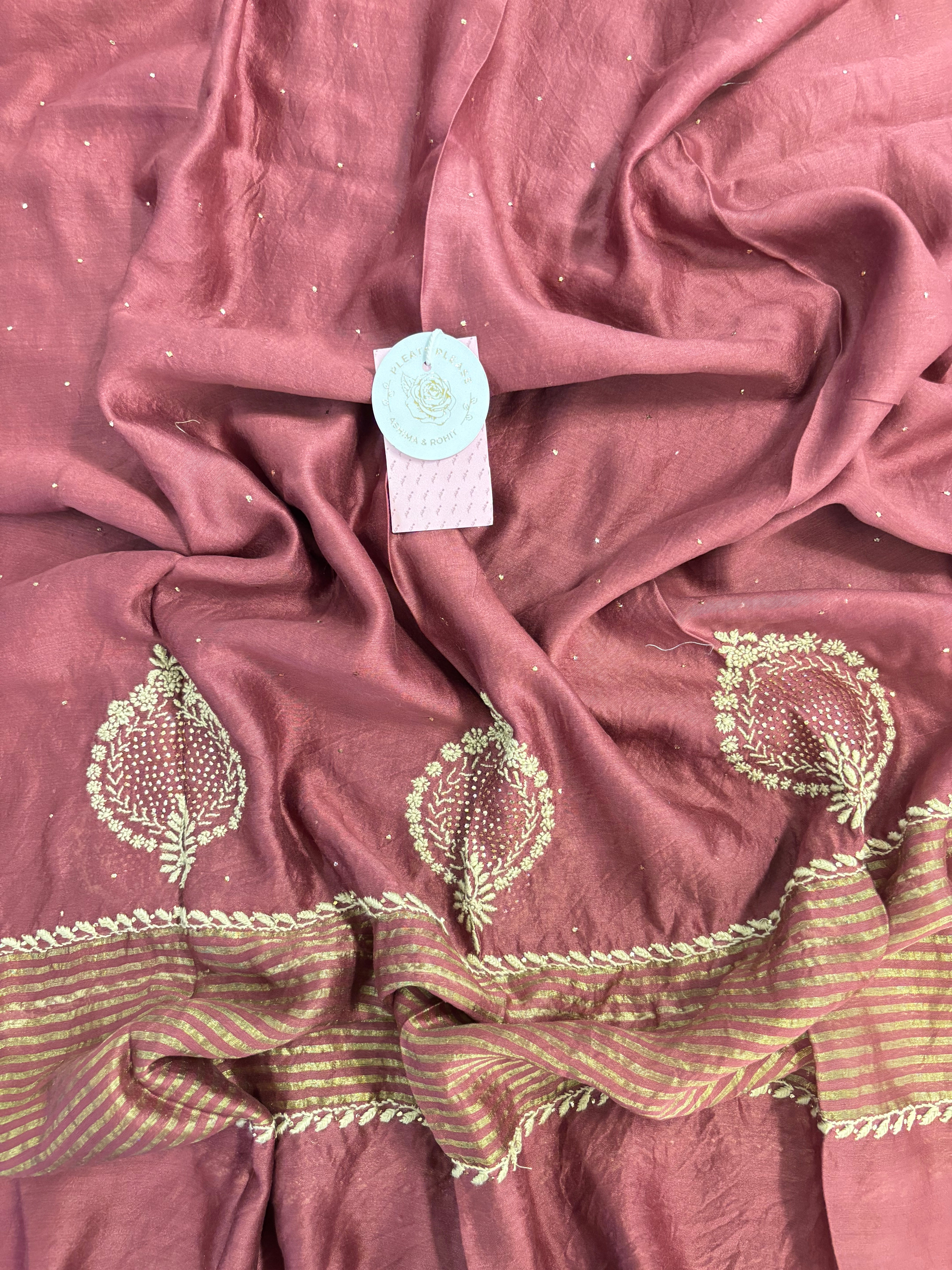Maroon Chanderi Chikankari Mukaish Kurta & Dupatta