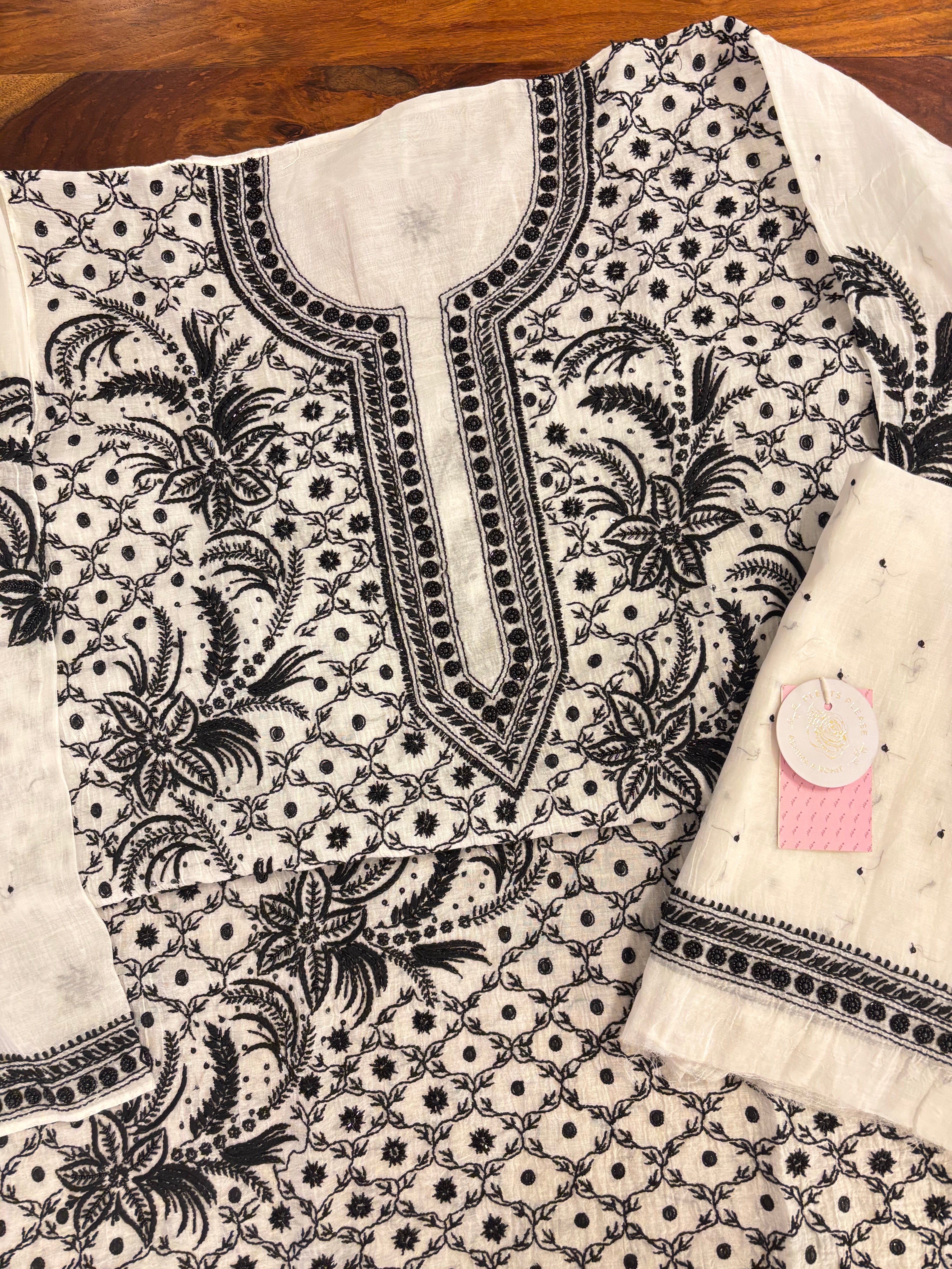 Dyeable Chanderi Chikankari Kurta & Dupatta