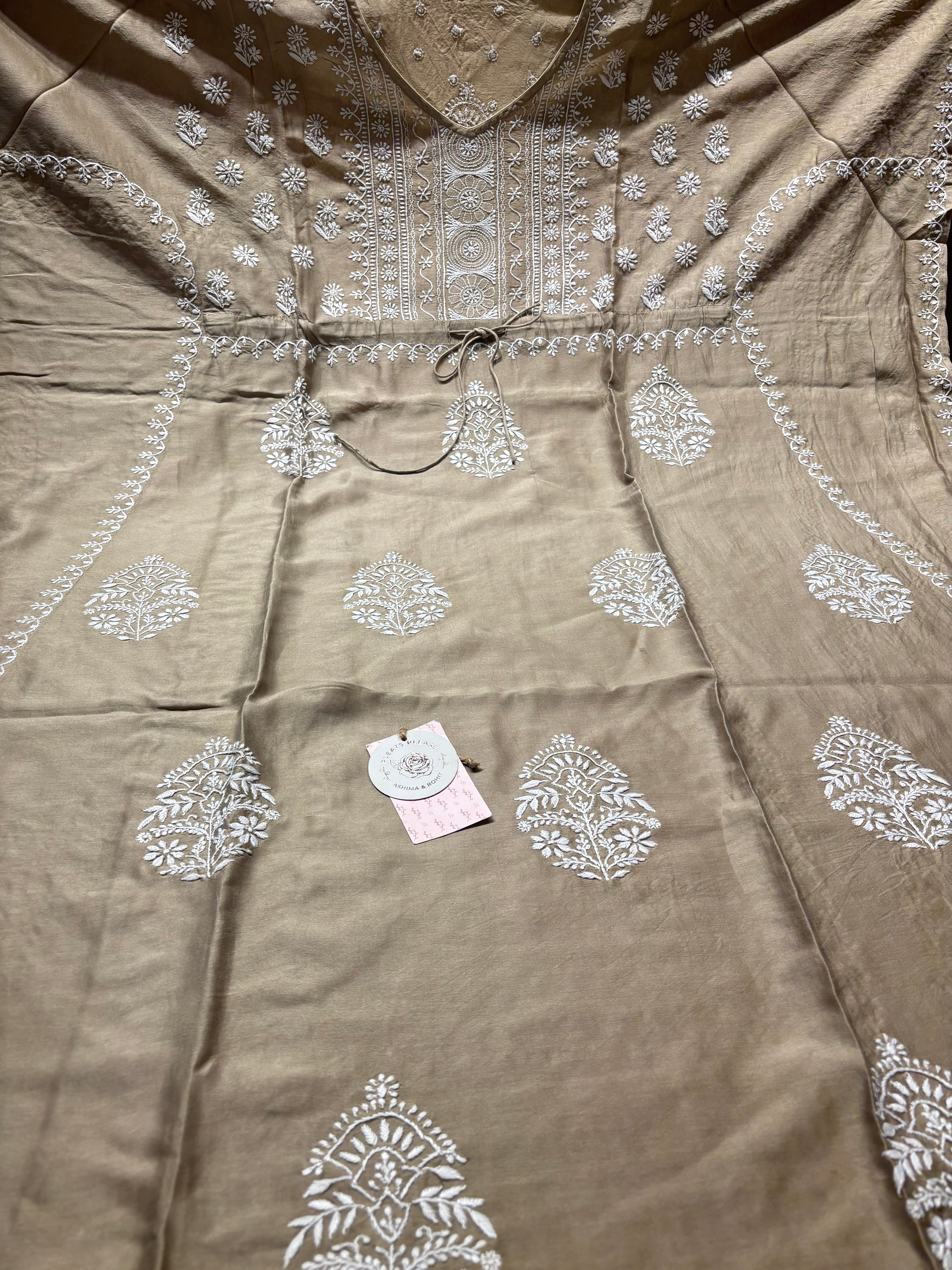 Brown Chanderi Silk Chikankari Kaftan