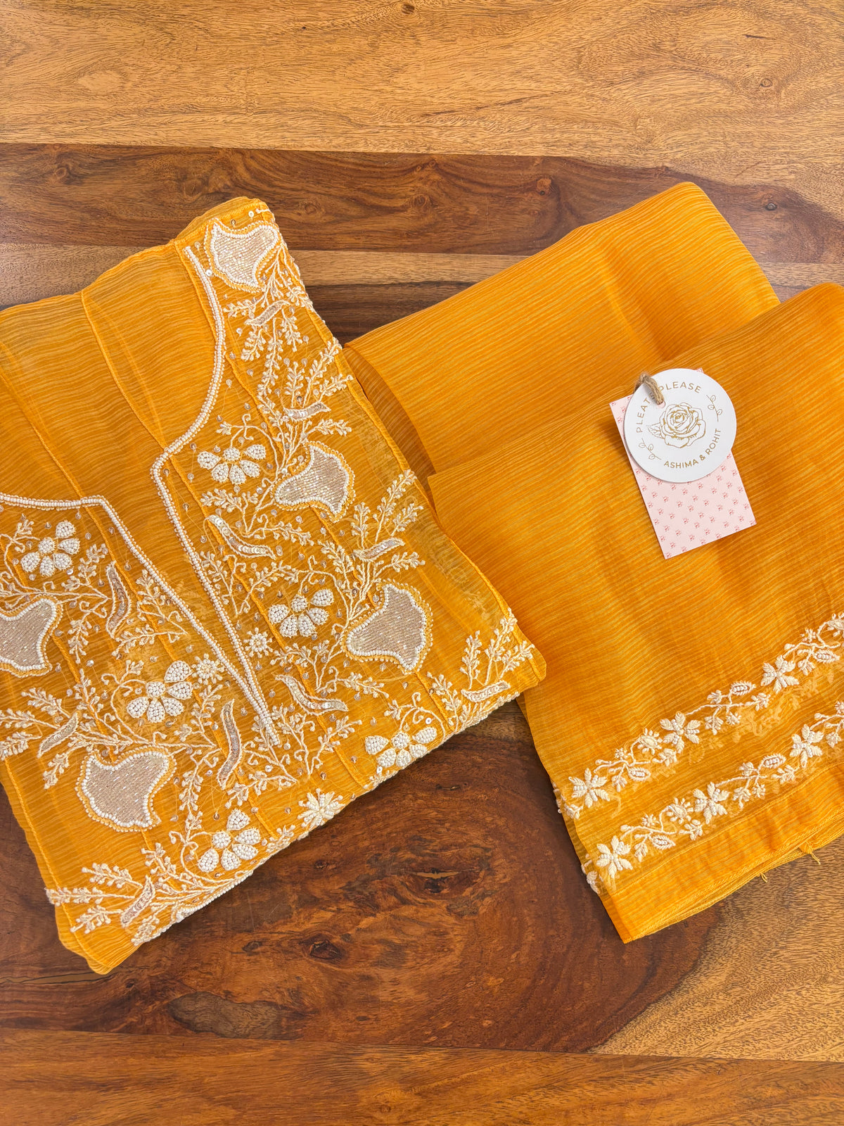 Burnt Orange Organza Chikankari Flared Co-Ord Set