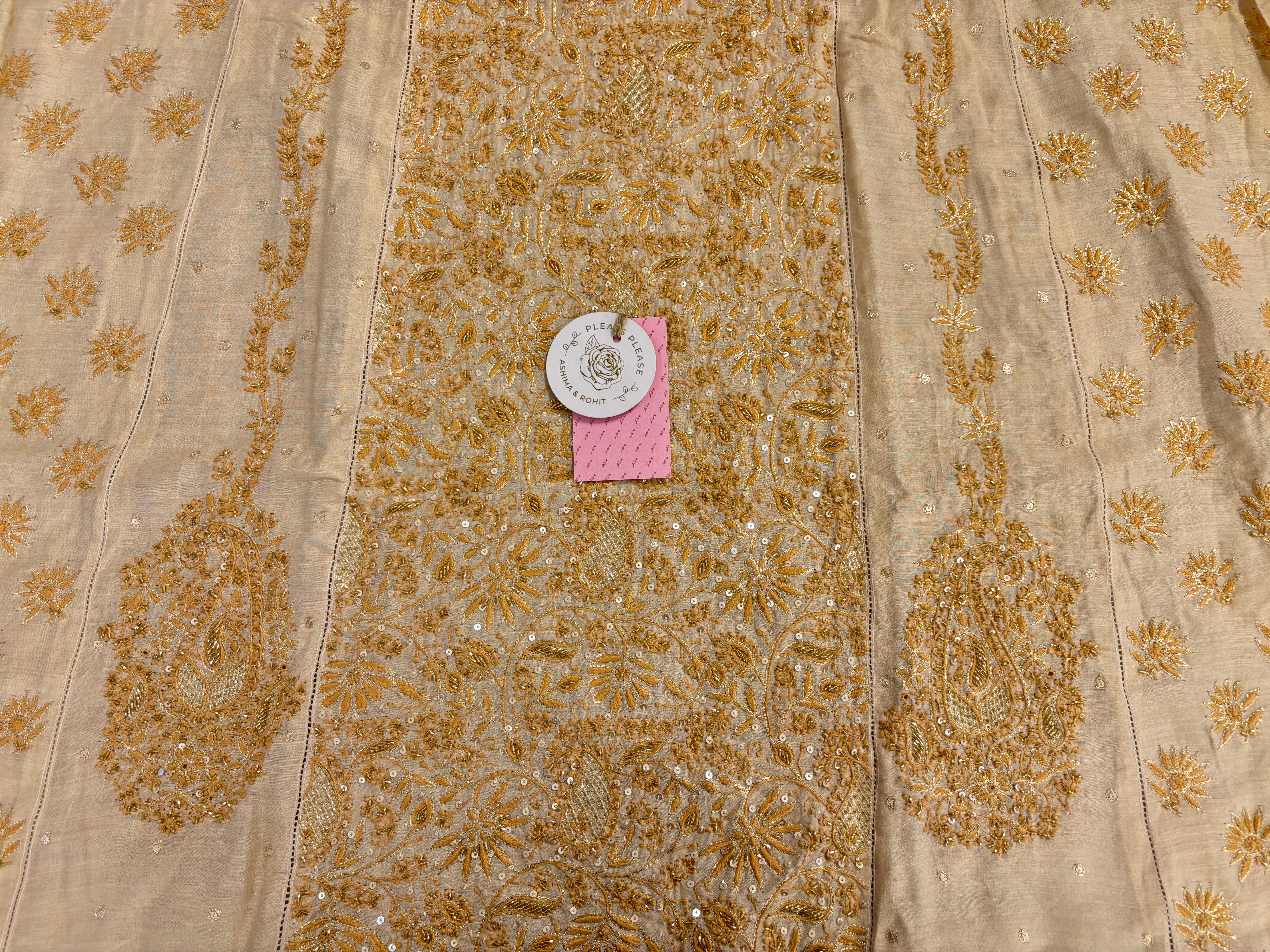 Dyeable Natural Monga Silk Chikankari A-Line Kurta & Dupatta - Pleats PleaseChikankari