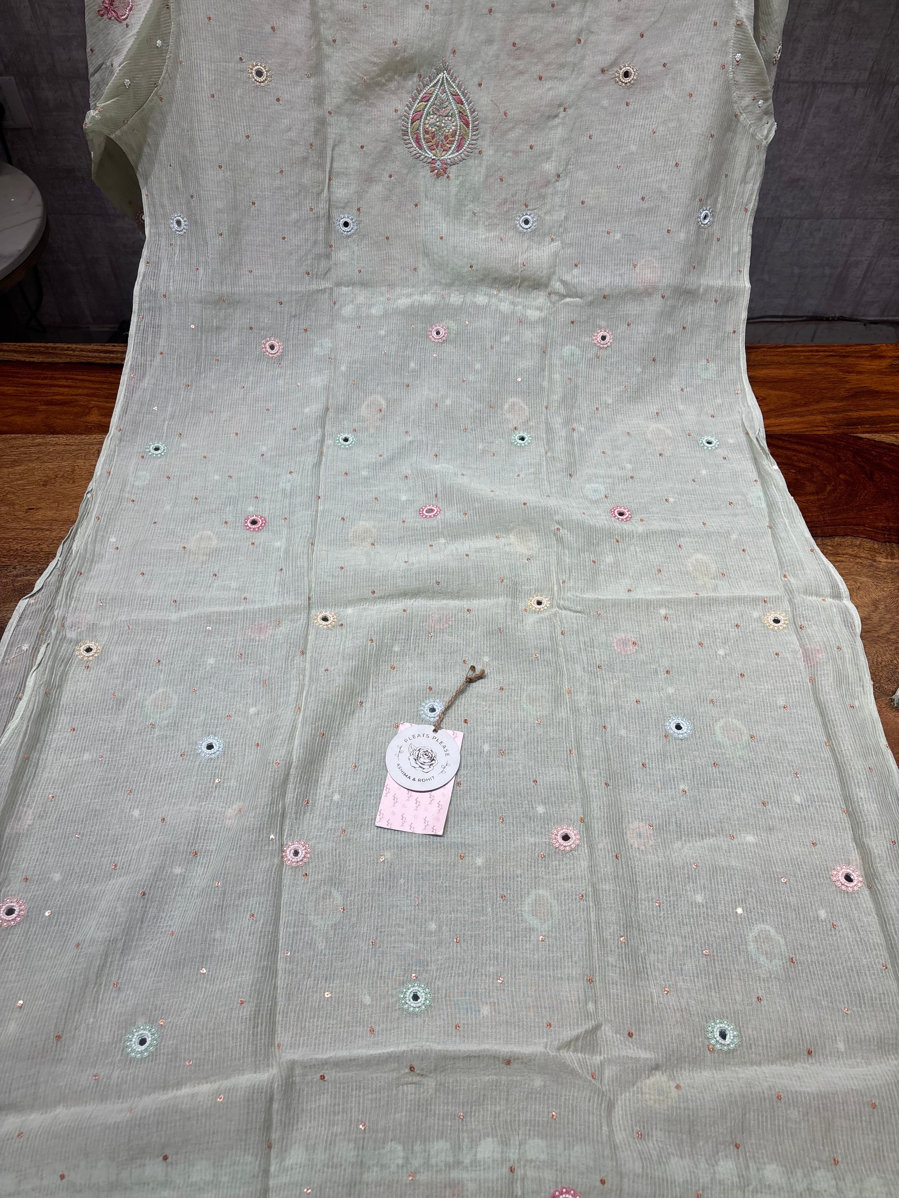 Mint Green Chanderi Mul Chikankari Kurta and Dupatta