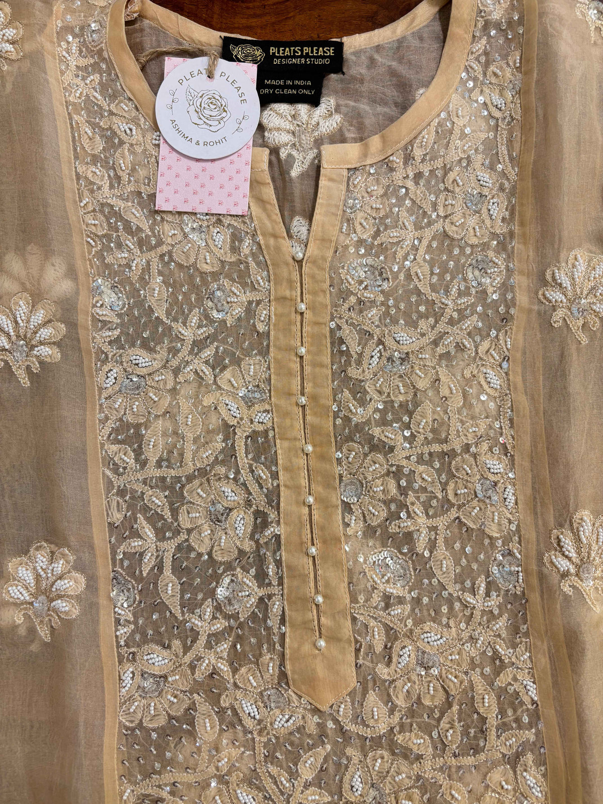 Peach Ombré Pure Organza Chikankari Anarkali,Dupatta With Bottom