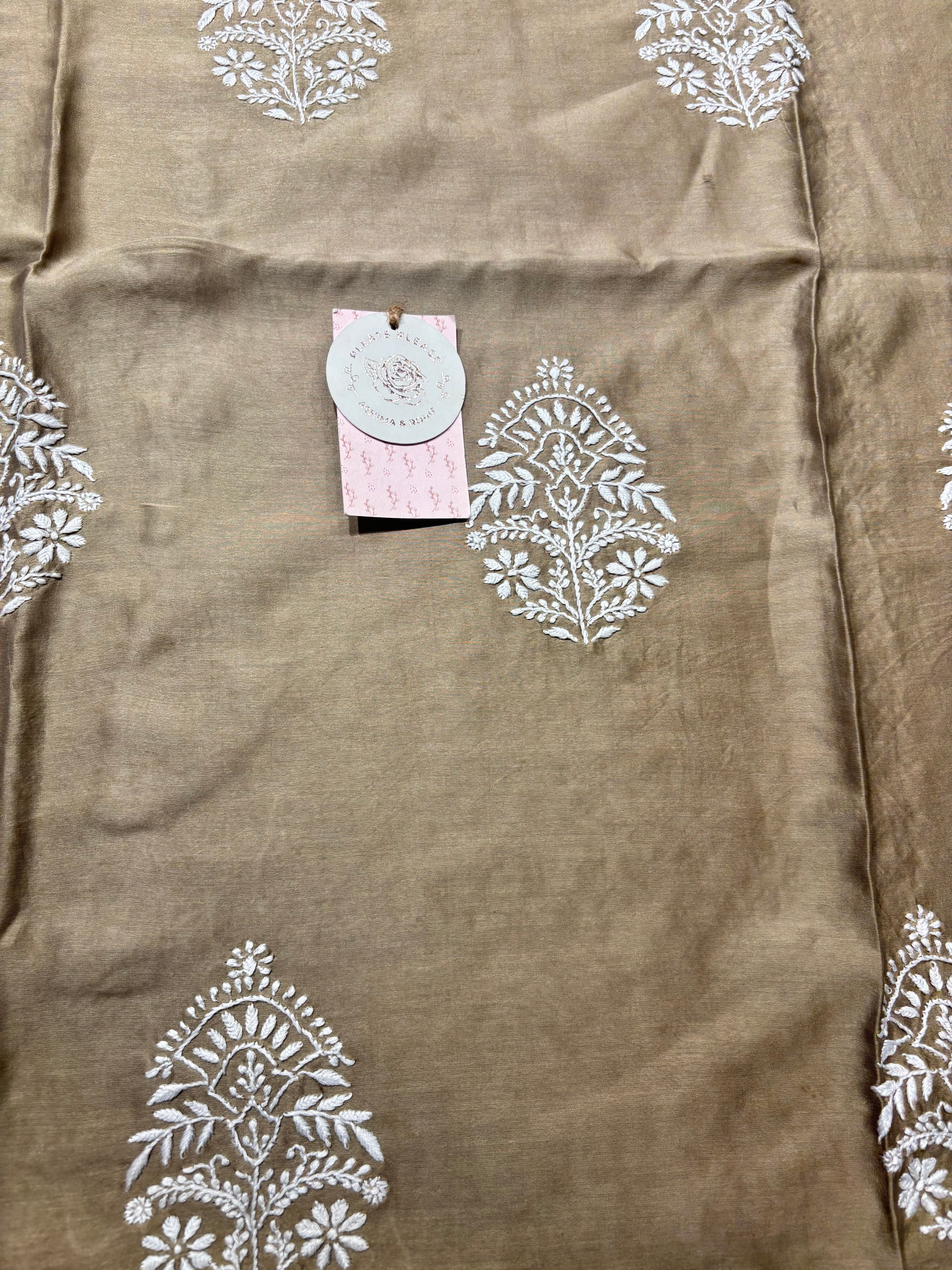 Brown Chanderi Silk Chikankari Kaftan