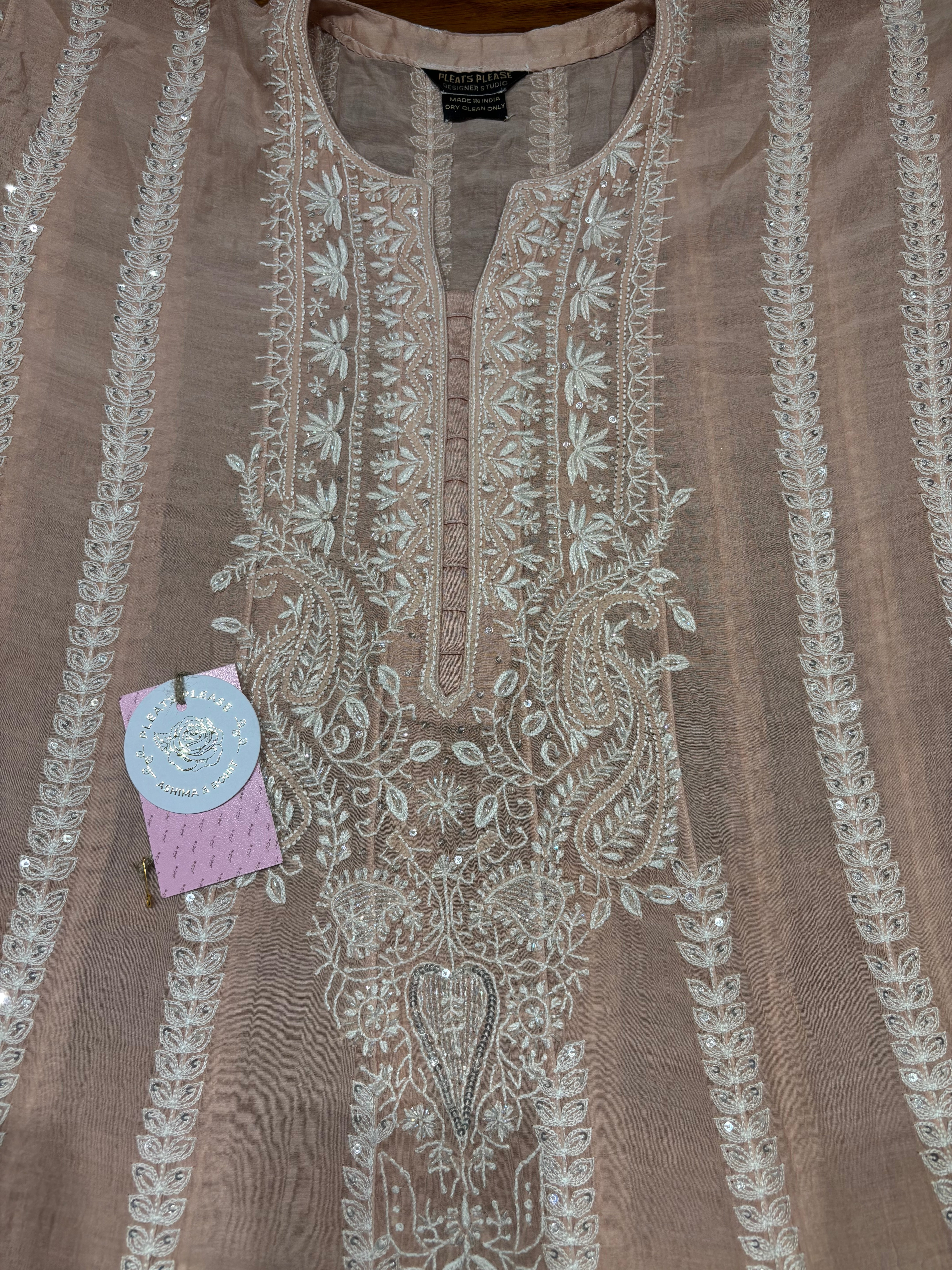 Peach Chanderi Mul Chikankari Anarkali & Dupatta Set