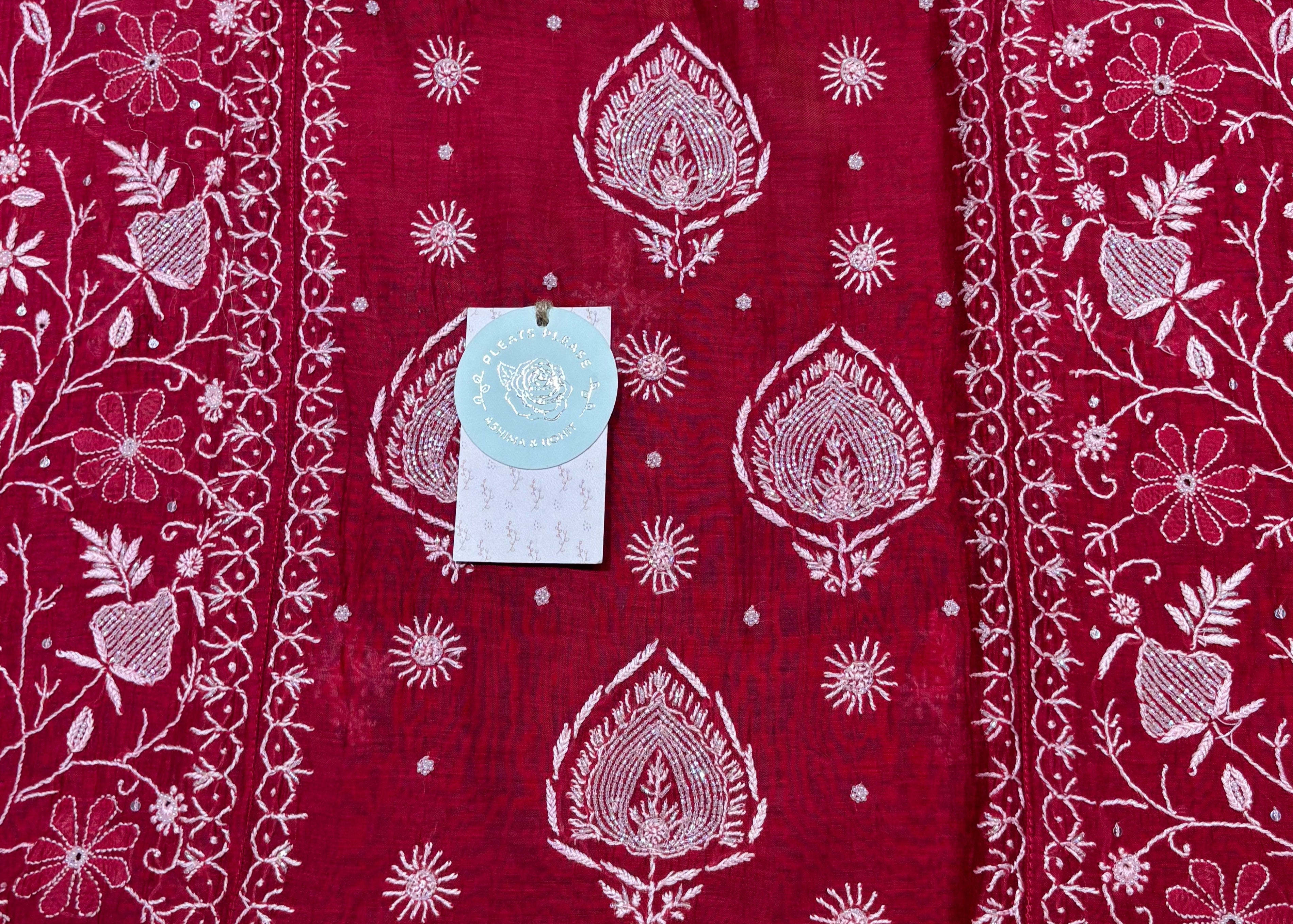 Red Chanderi Mul Chikankari Kurta & Dupatta Set