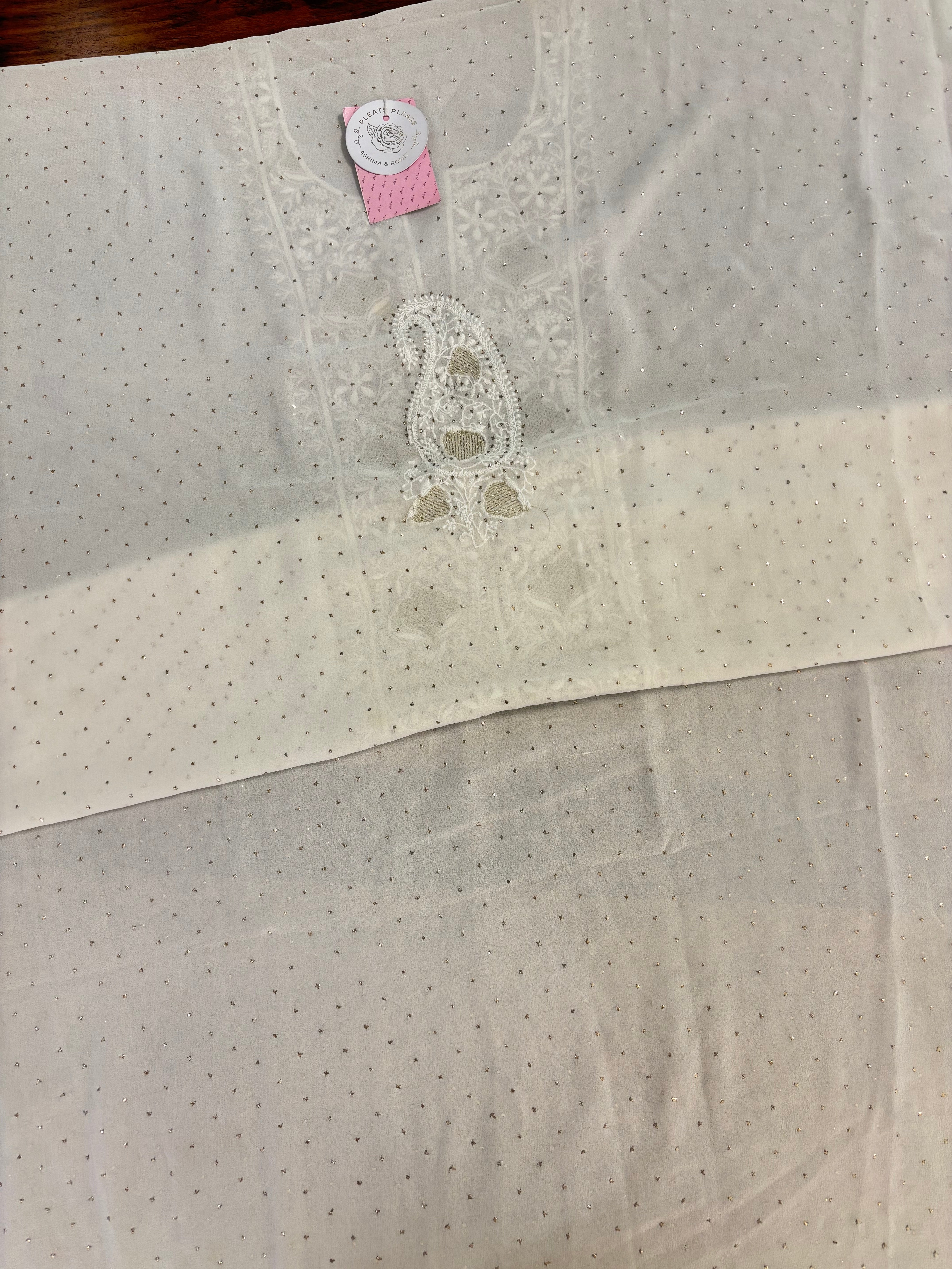 Dyeable Pure & Premium Georgette Mukaish Chikankari Kaftan