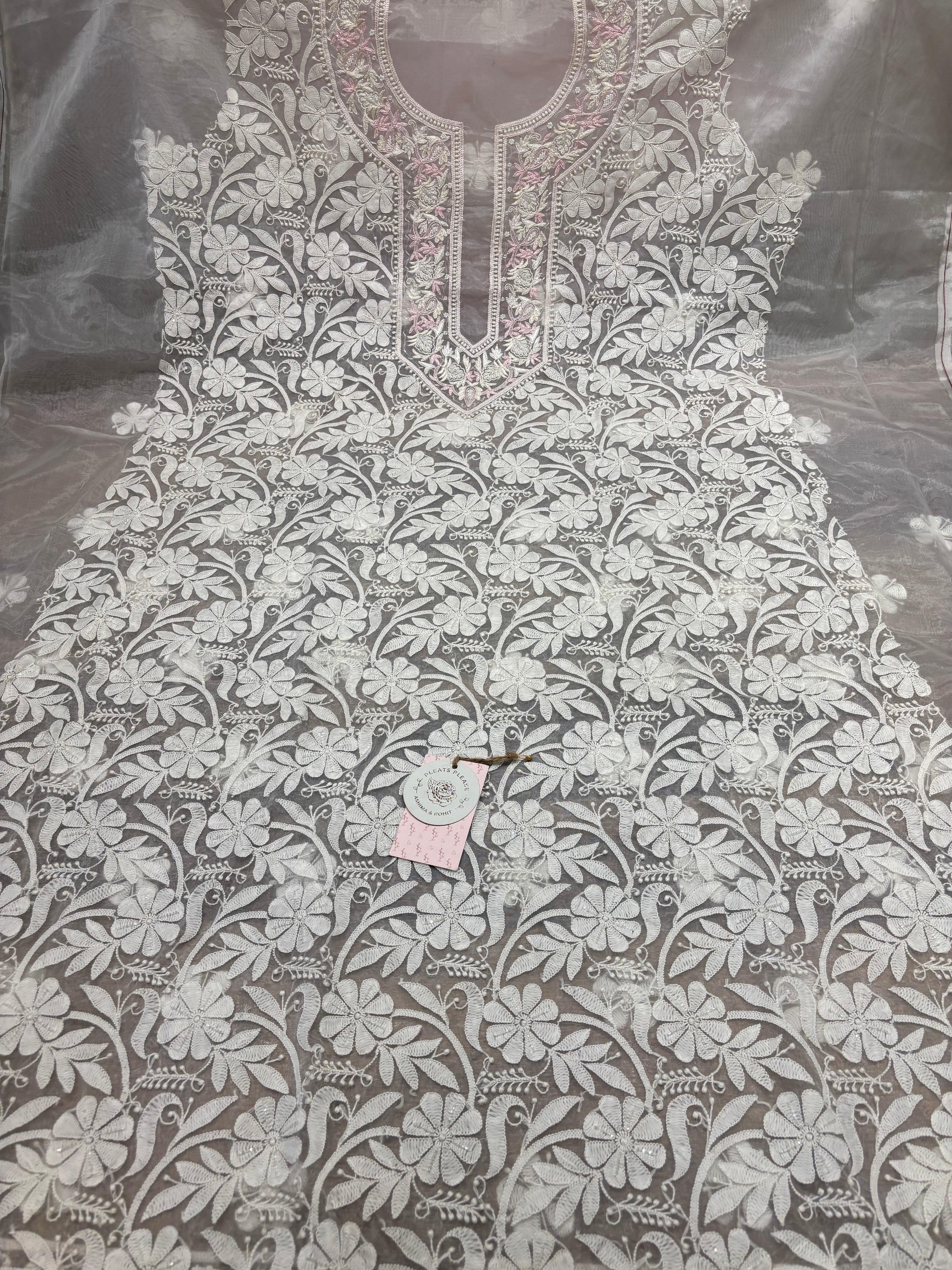 Dyeable Organza Chikankari Kurta Fabric