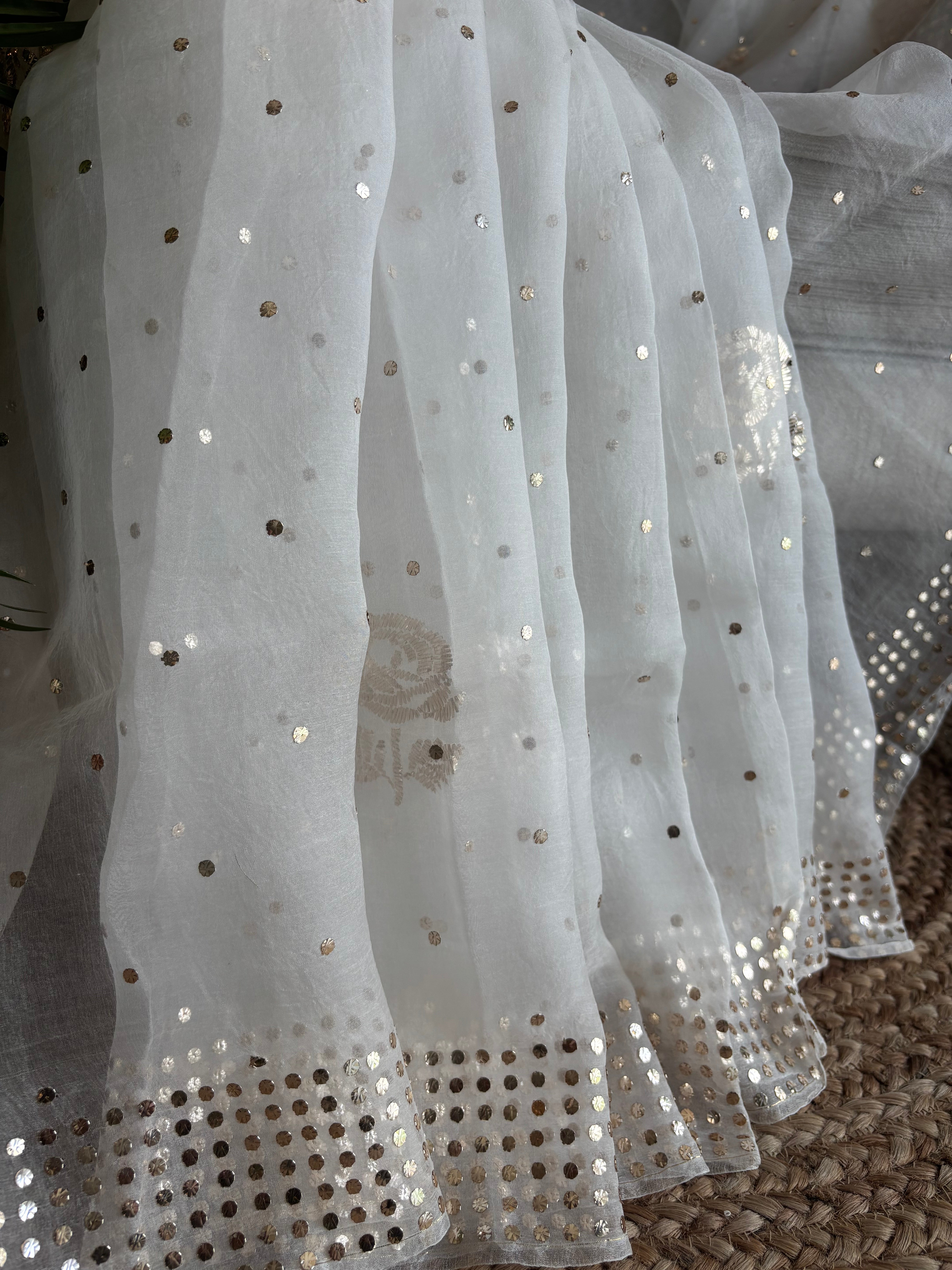 Dyeable Pure Organza Mukaish Saree and Blouse