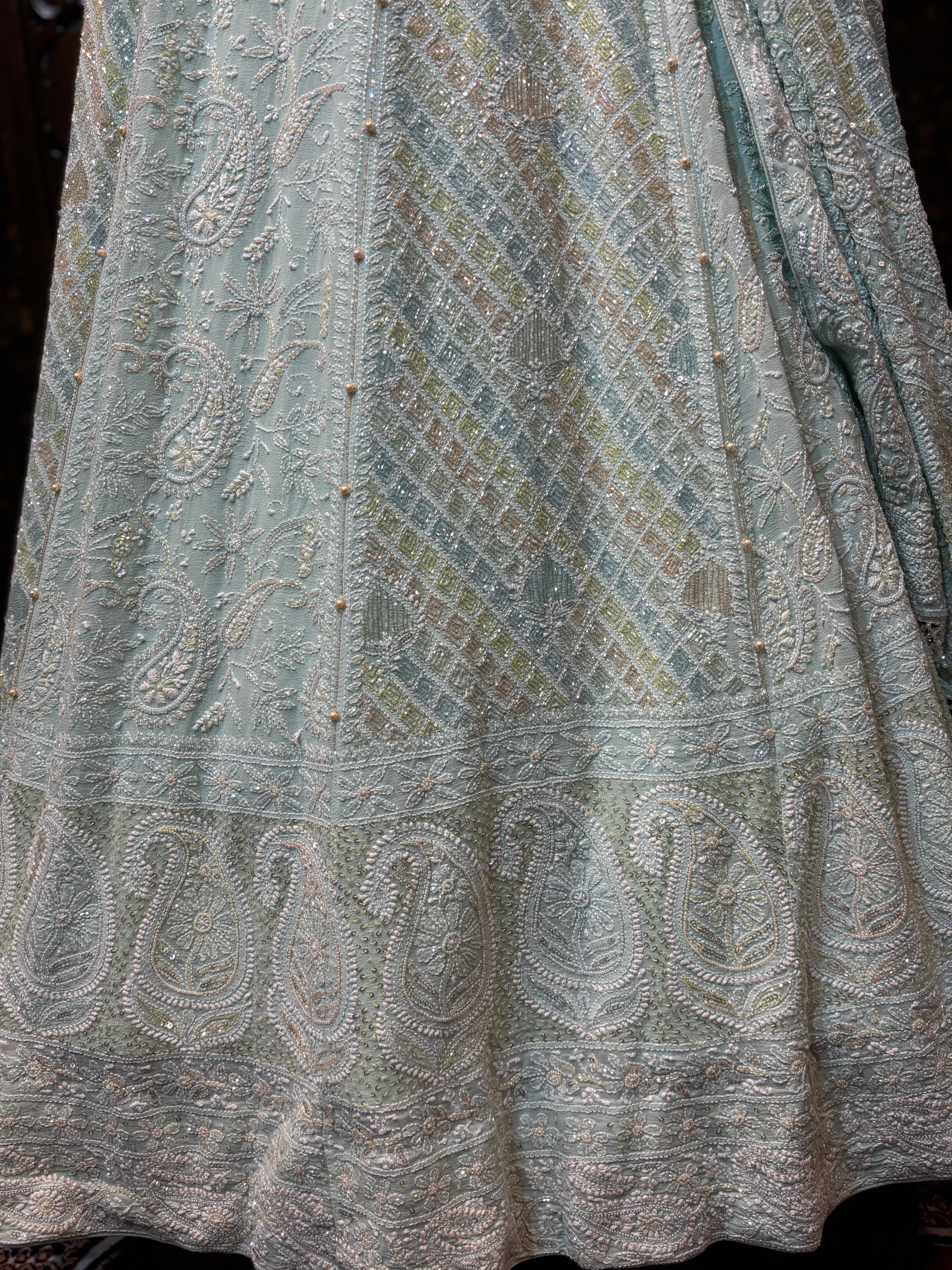 Sea Foam Pure & Premium Georgette Chikankari Lehenga & Dupatta Set