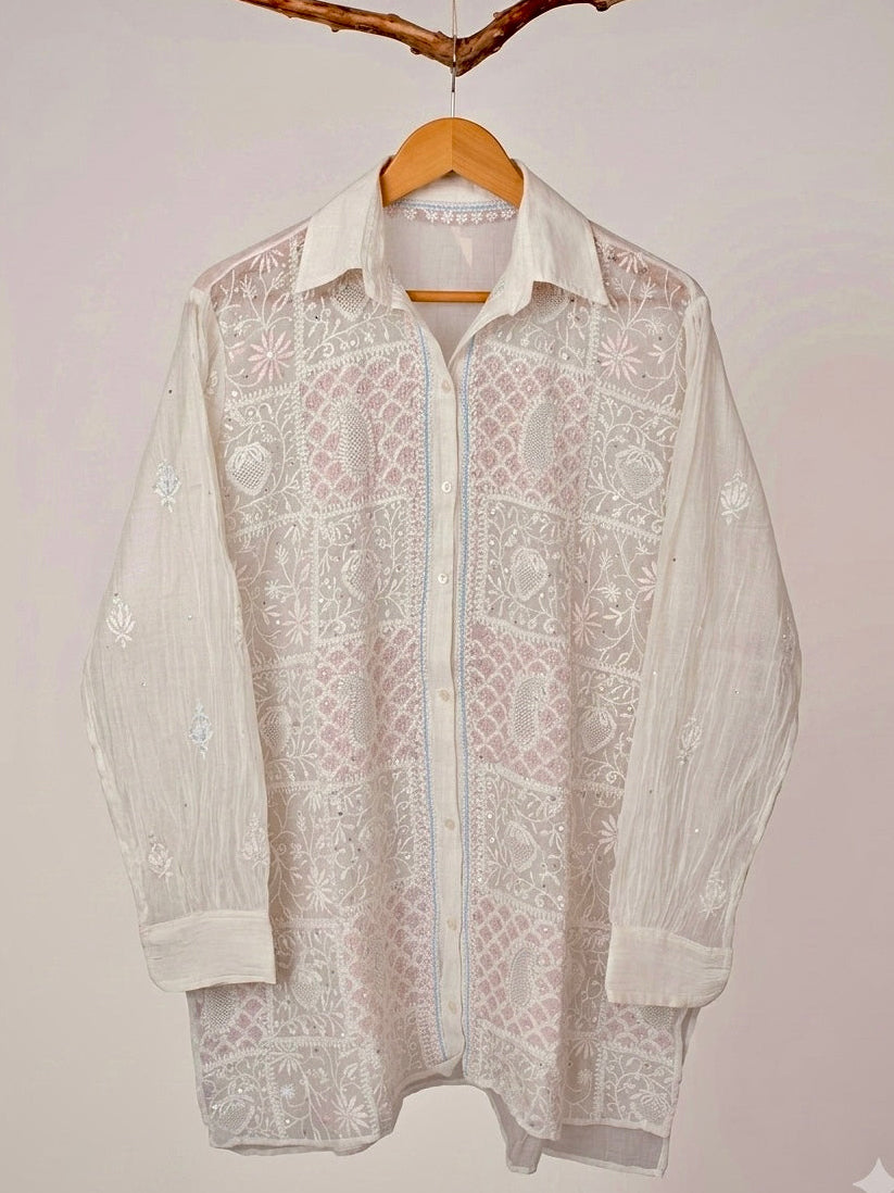 Dyeable Chanderi Mul Chikankari Shirt