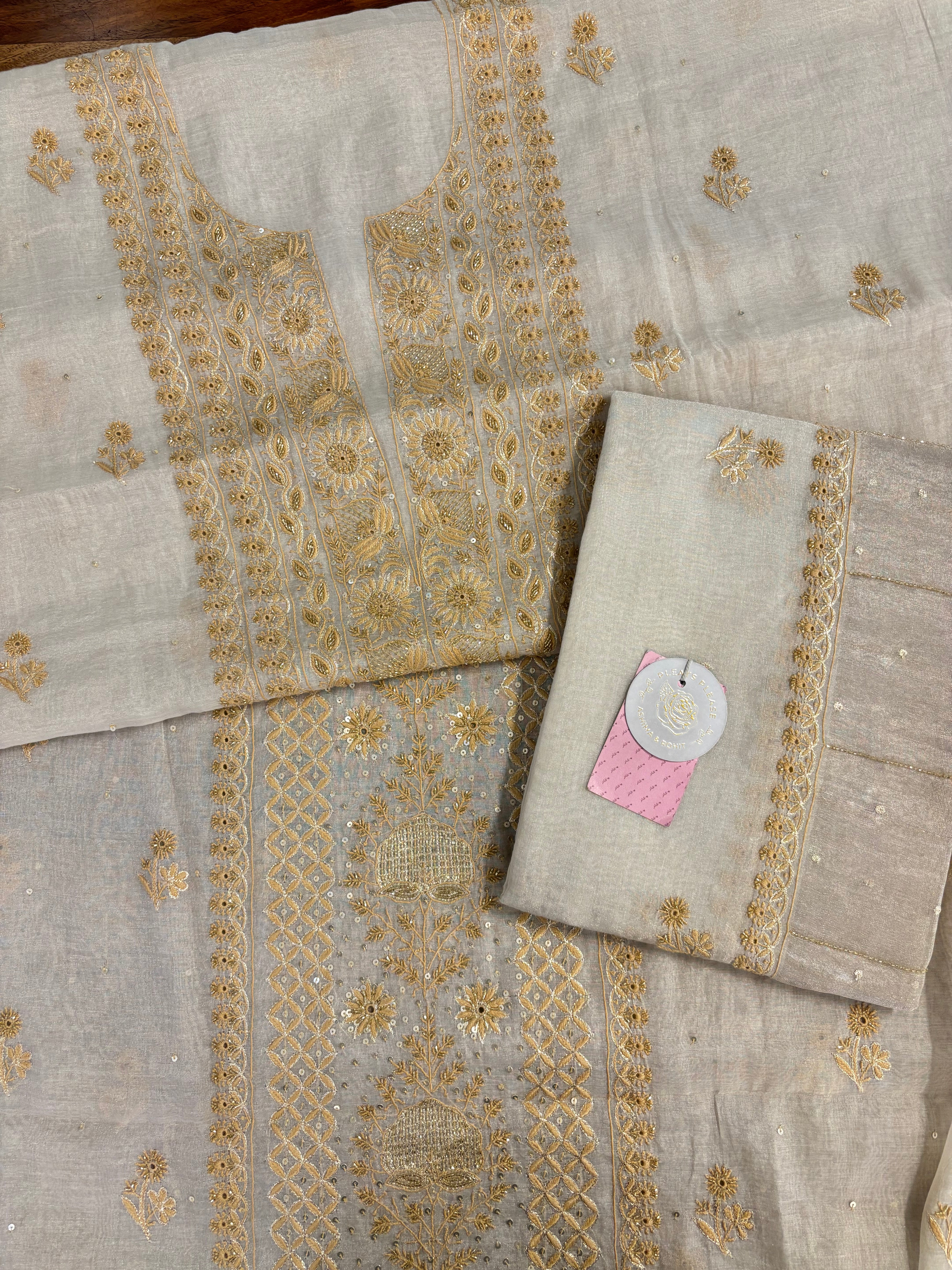 Dyeable Pure & Premium Silver Tissue Chikankari Kurta & Dupatta