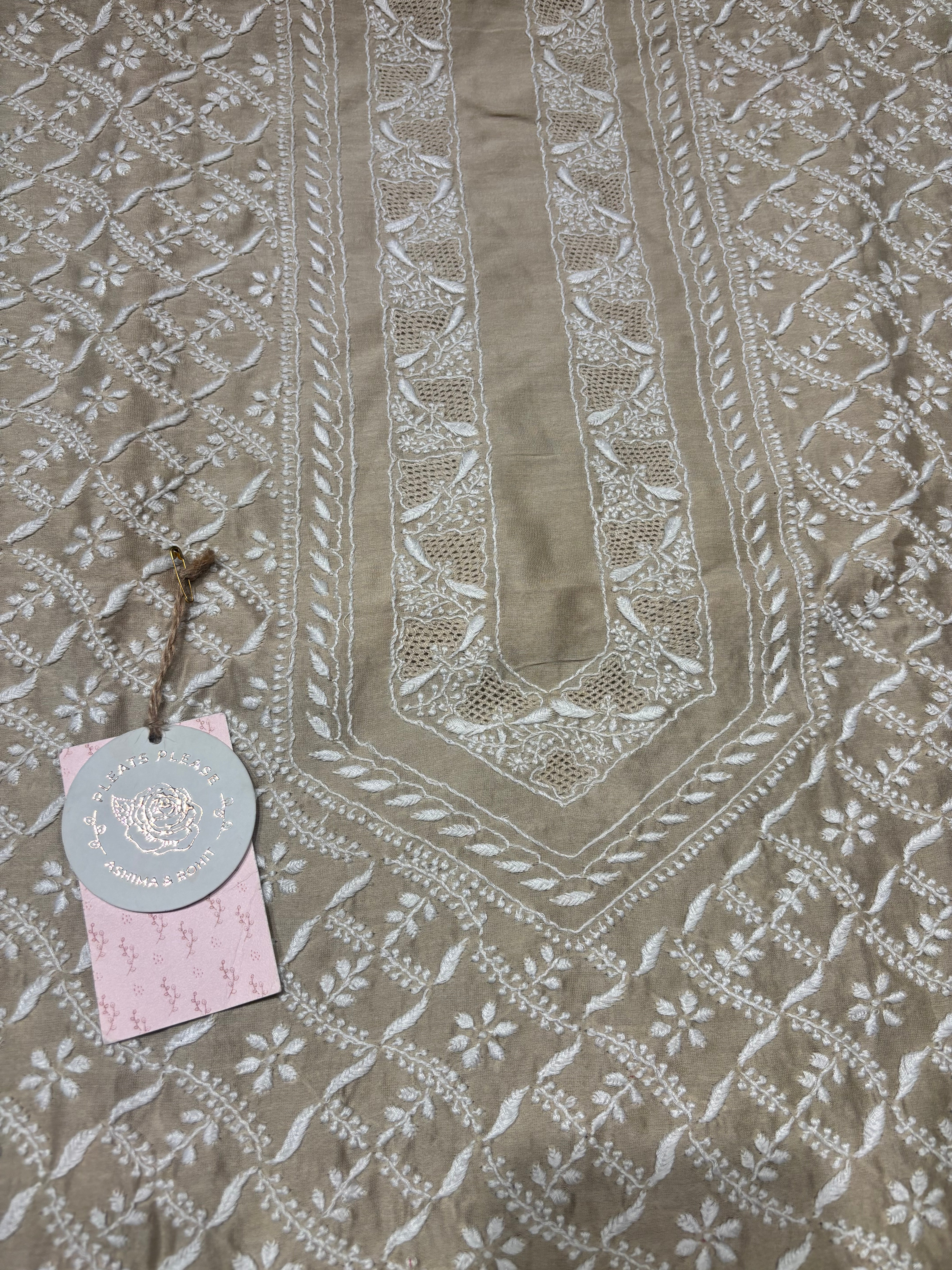 Golden Chanderi Silk Chikankari men’s Kurta Fabric