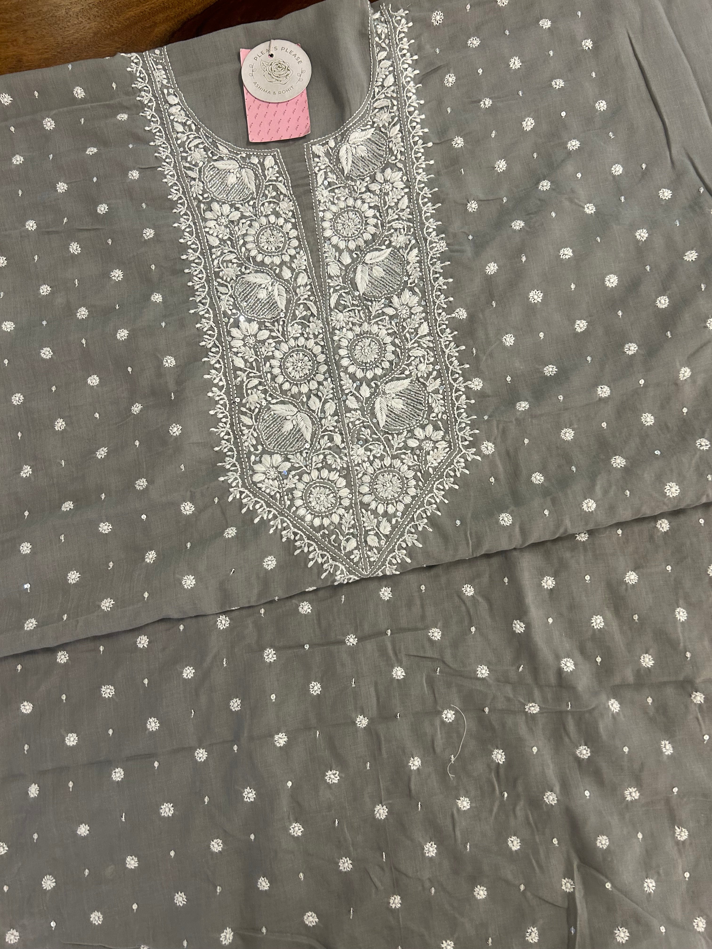 Dusty Grey Mulmul Chikankari Kurta - Pleats PleaseChikankari