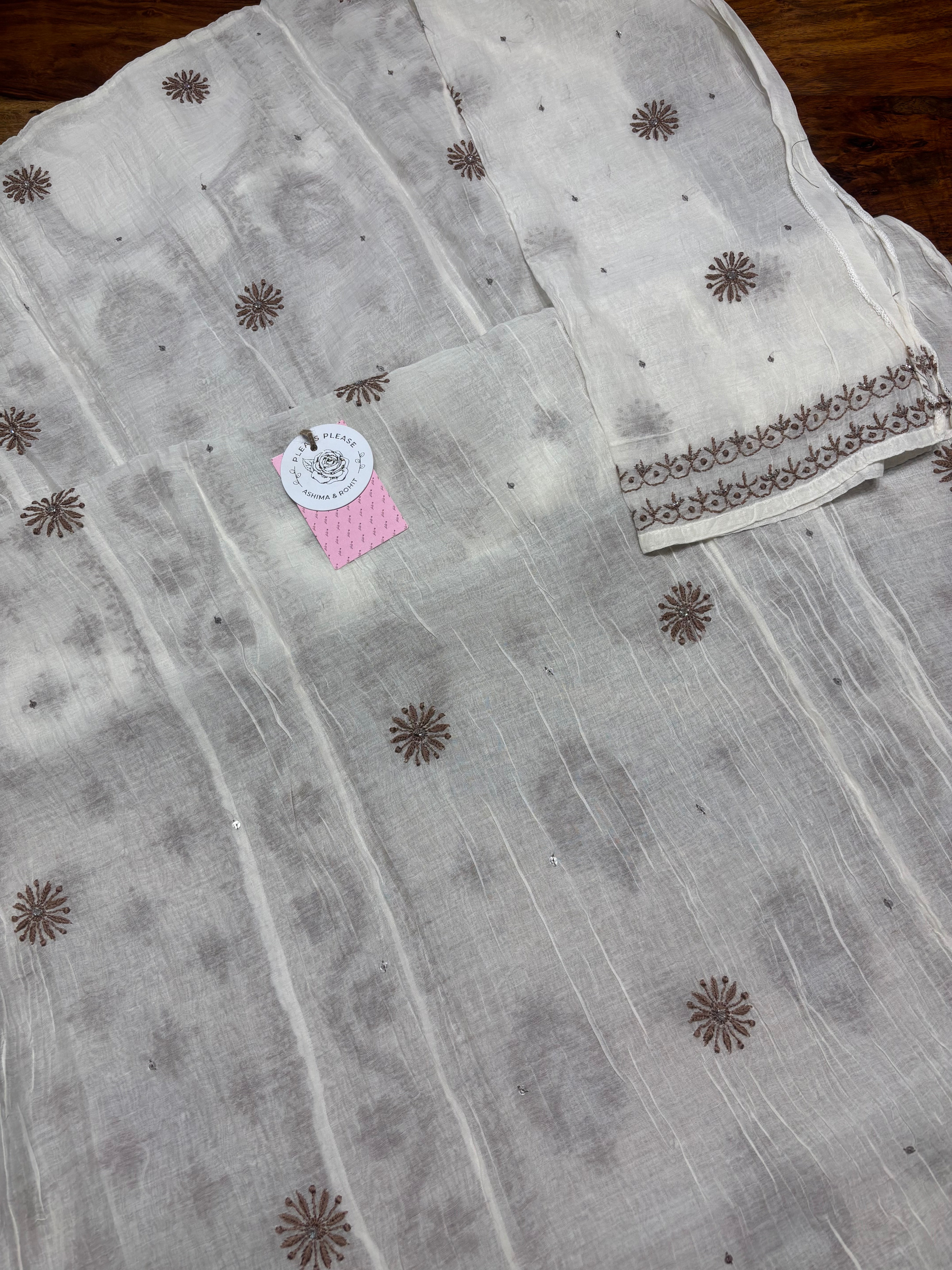 Dyeable Chanderi Mul Chikankari Kurta & Dupatta Set