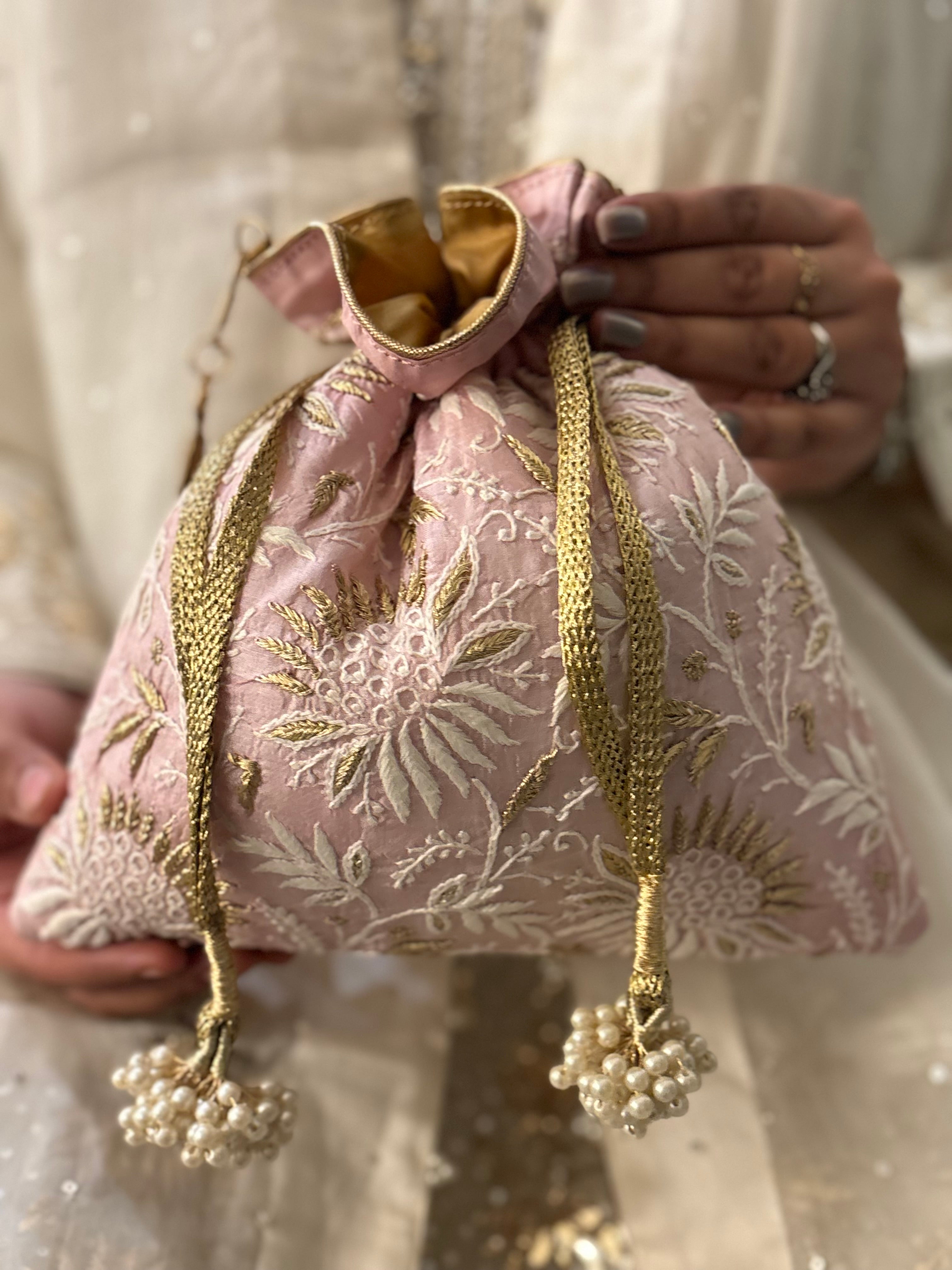 Lilac Chikankari Potli