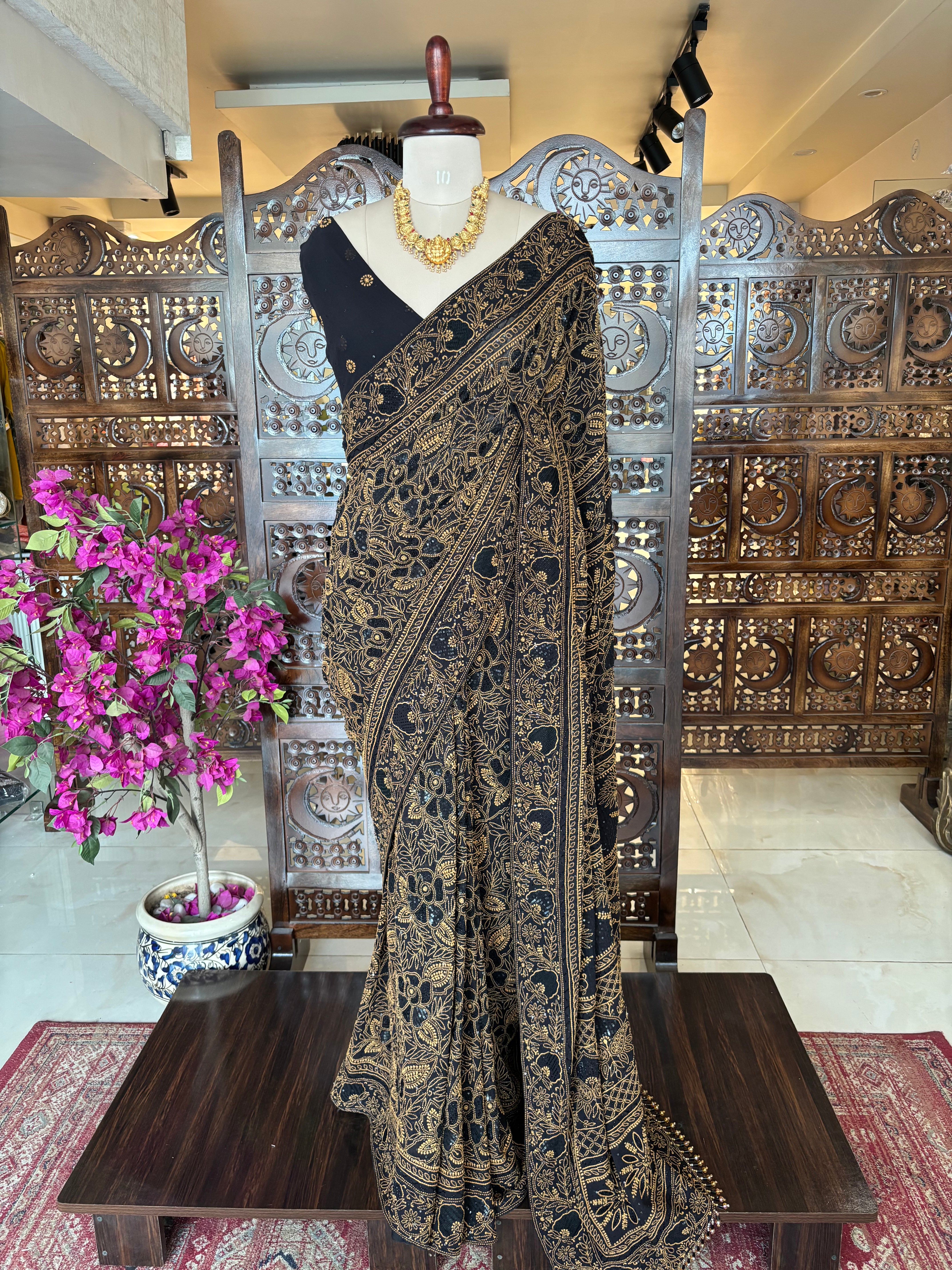 Black Pure & Premium Georgette Chikankari Saree