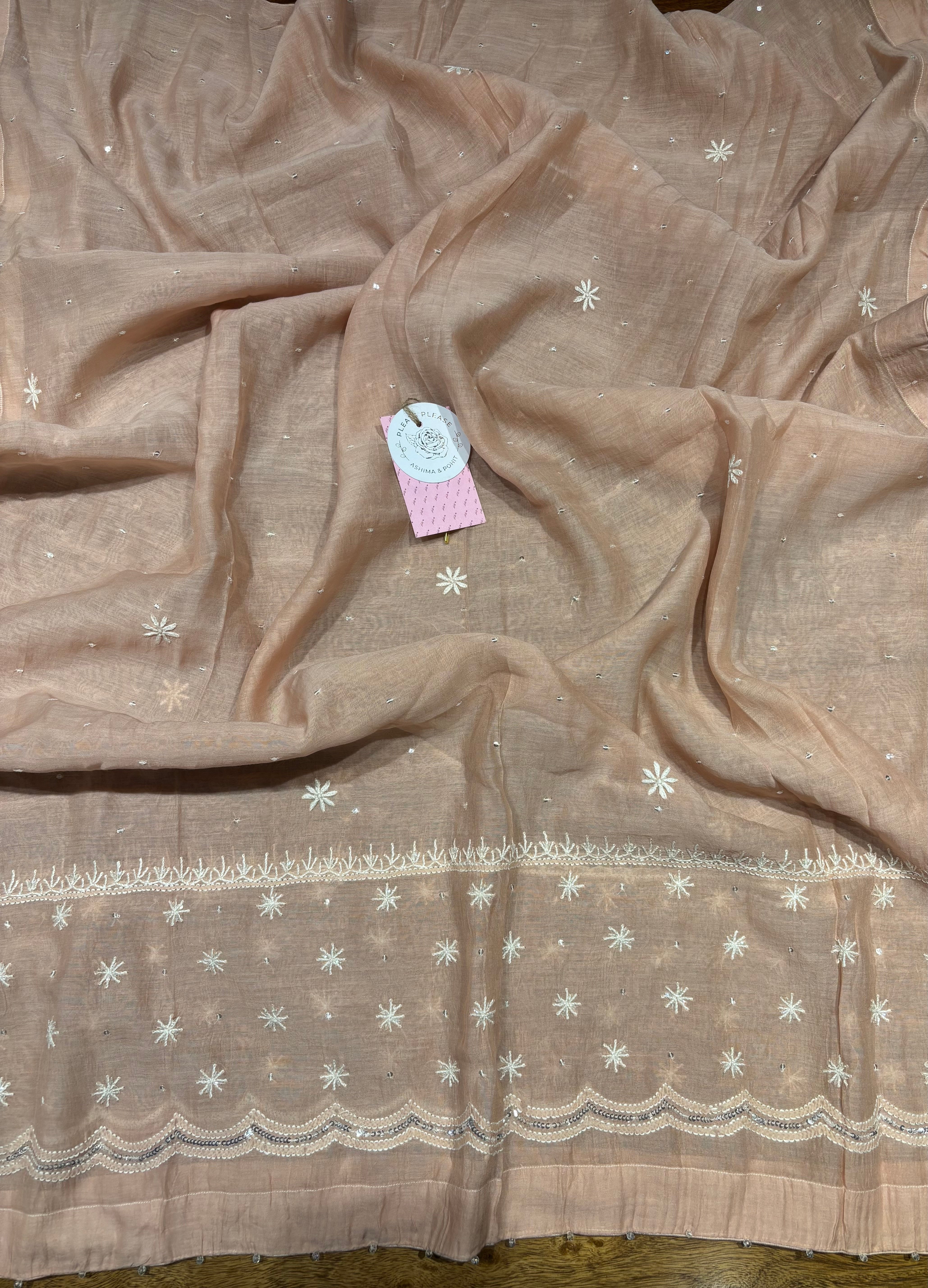 Peach Chanderi Mul Chikankari Anarkali & Dupatta Set