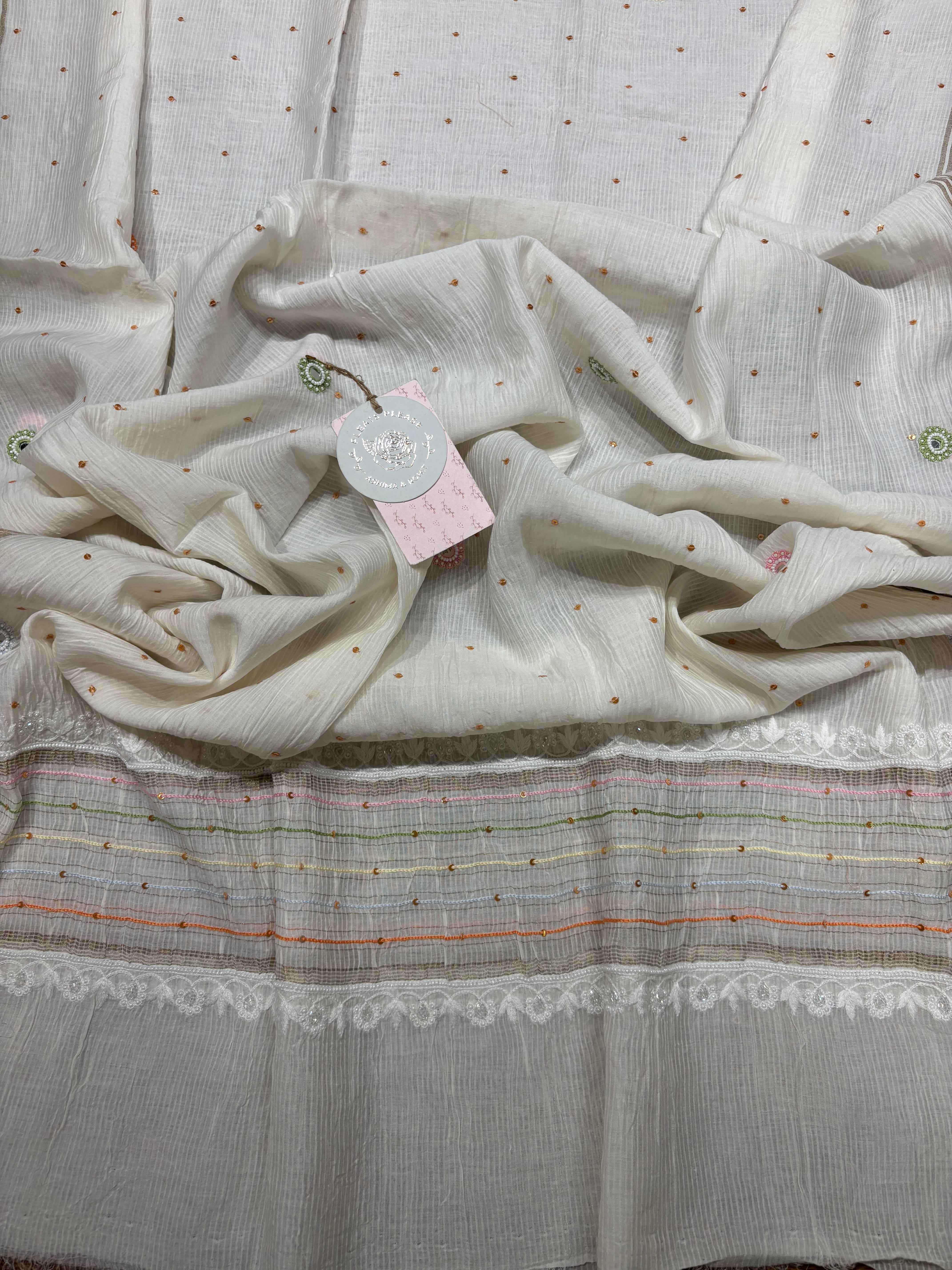 Dyeable Chanderi Maheshwari Multicolour Chikankari Kurta And Dupatta Set - Pleats PleaseChikankari