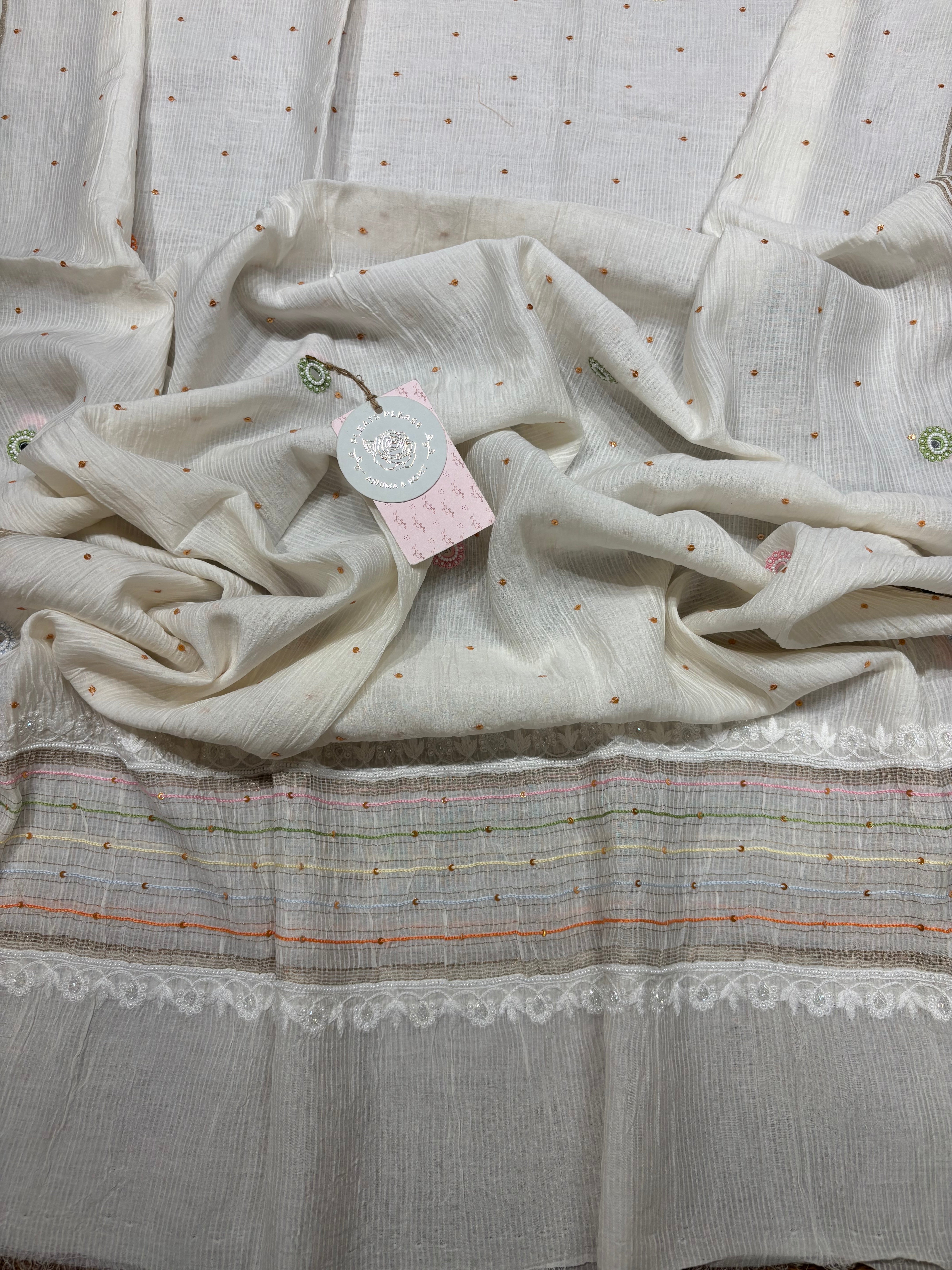 Dyeable Chanderi Maheshwari Chikankari Kurta And Dupatta Set