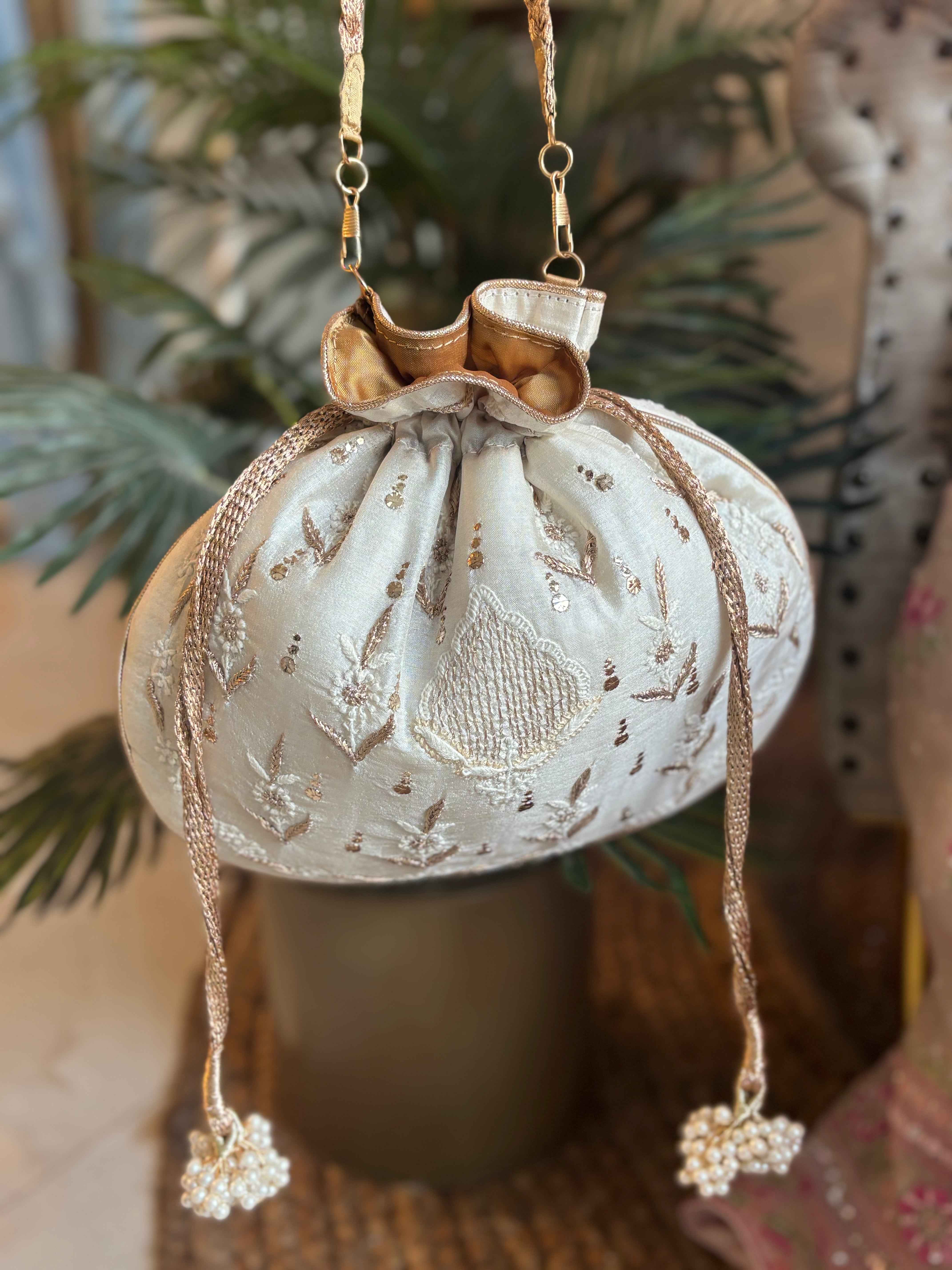 Ivory Chikankari Batua - Pleats PleaseChikankari