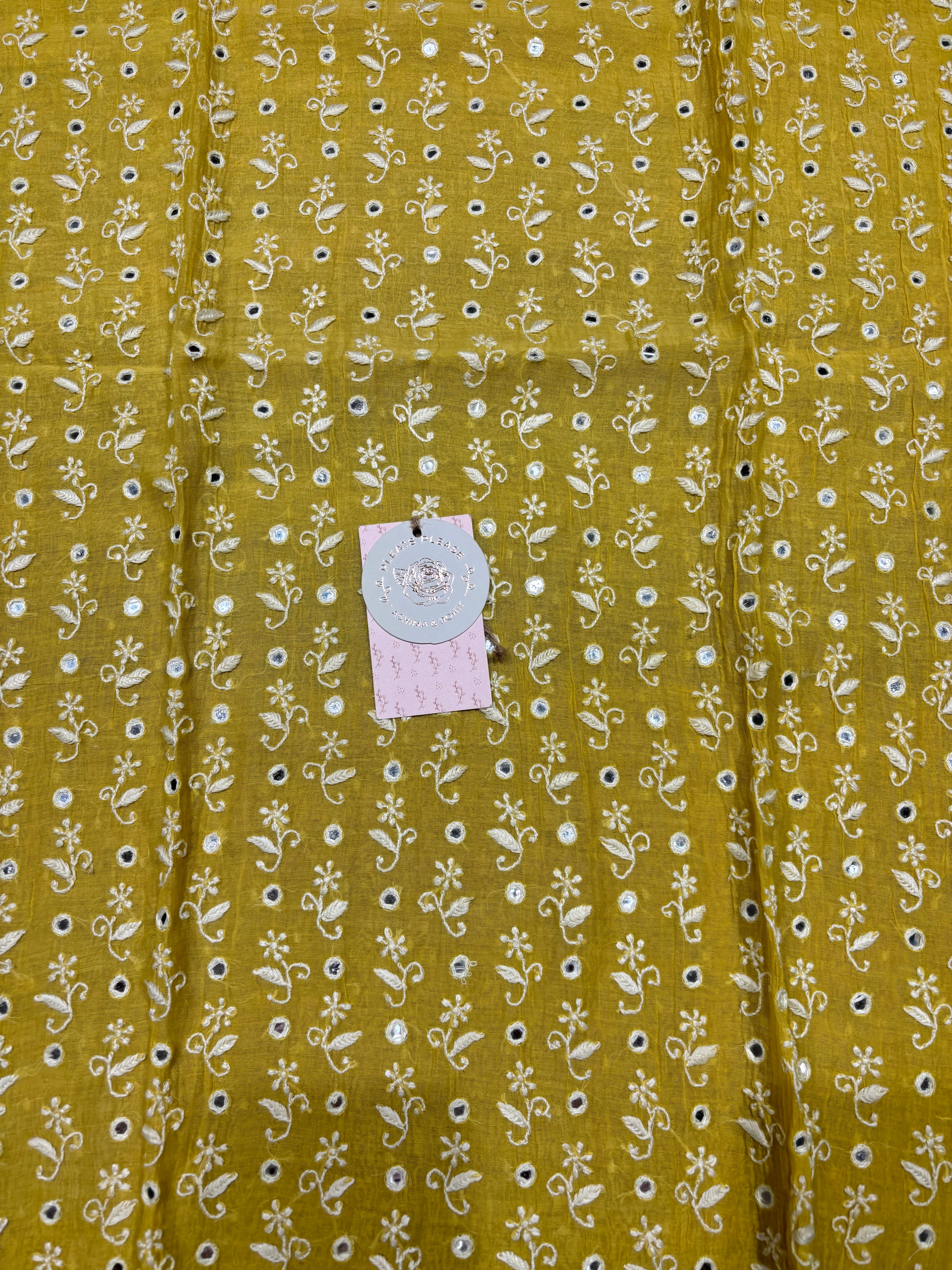 Yellow chanderi Mul Chikankari Kurta and Dupatta Set