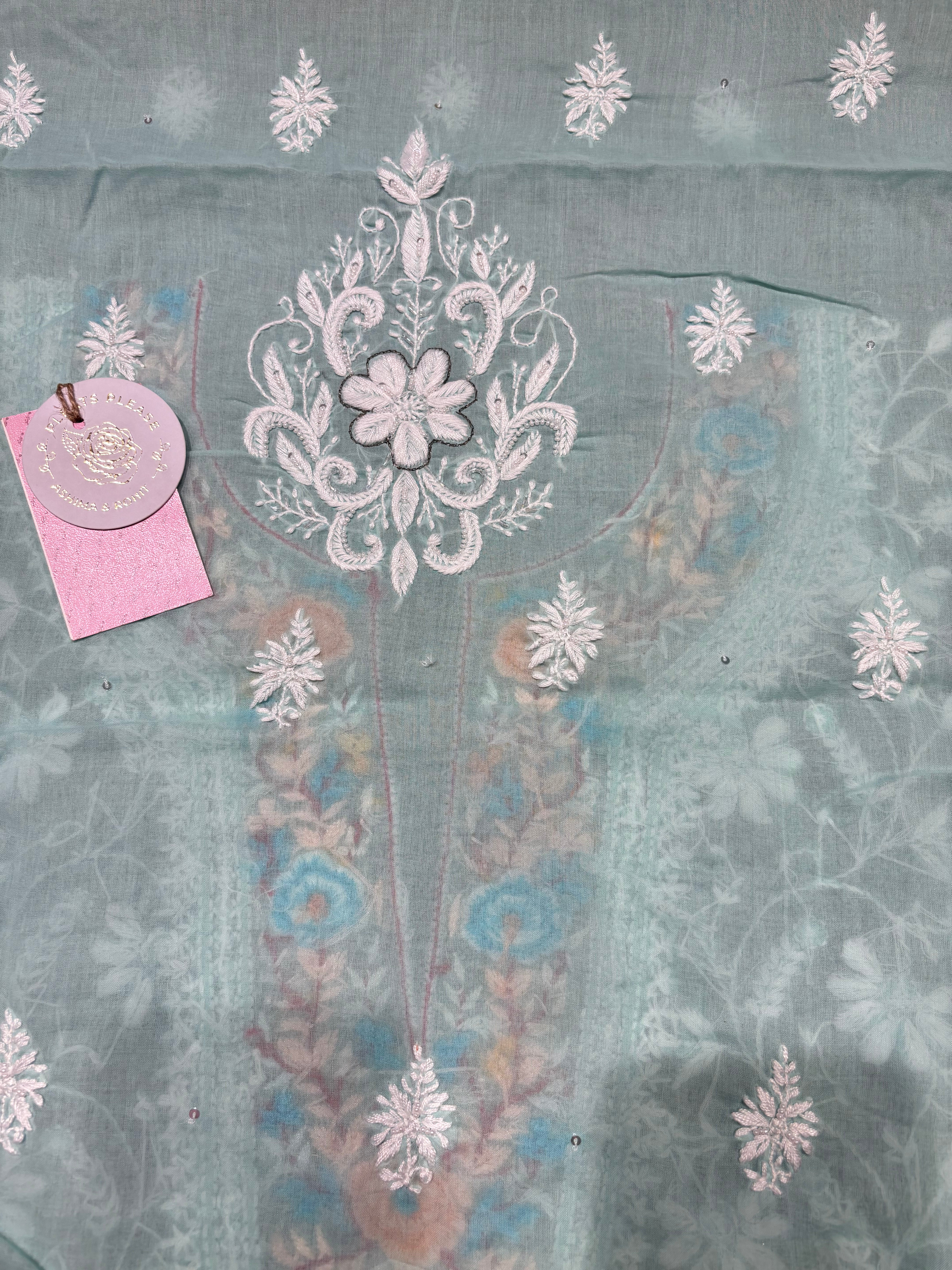 Mint Green Cotton Chikankari Kurta Fabric